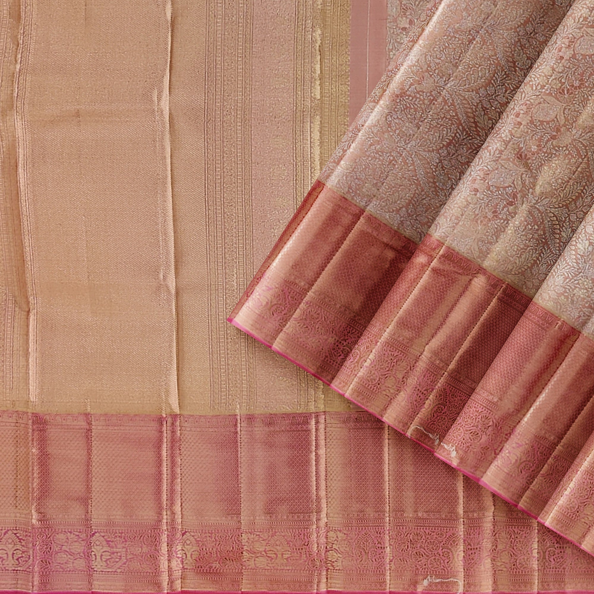 Pinkish Onion Tissue Silk Saree with Silver Zari – Elegant Traditional Charm