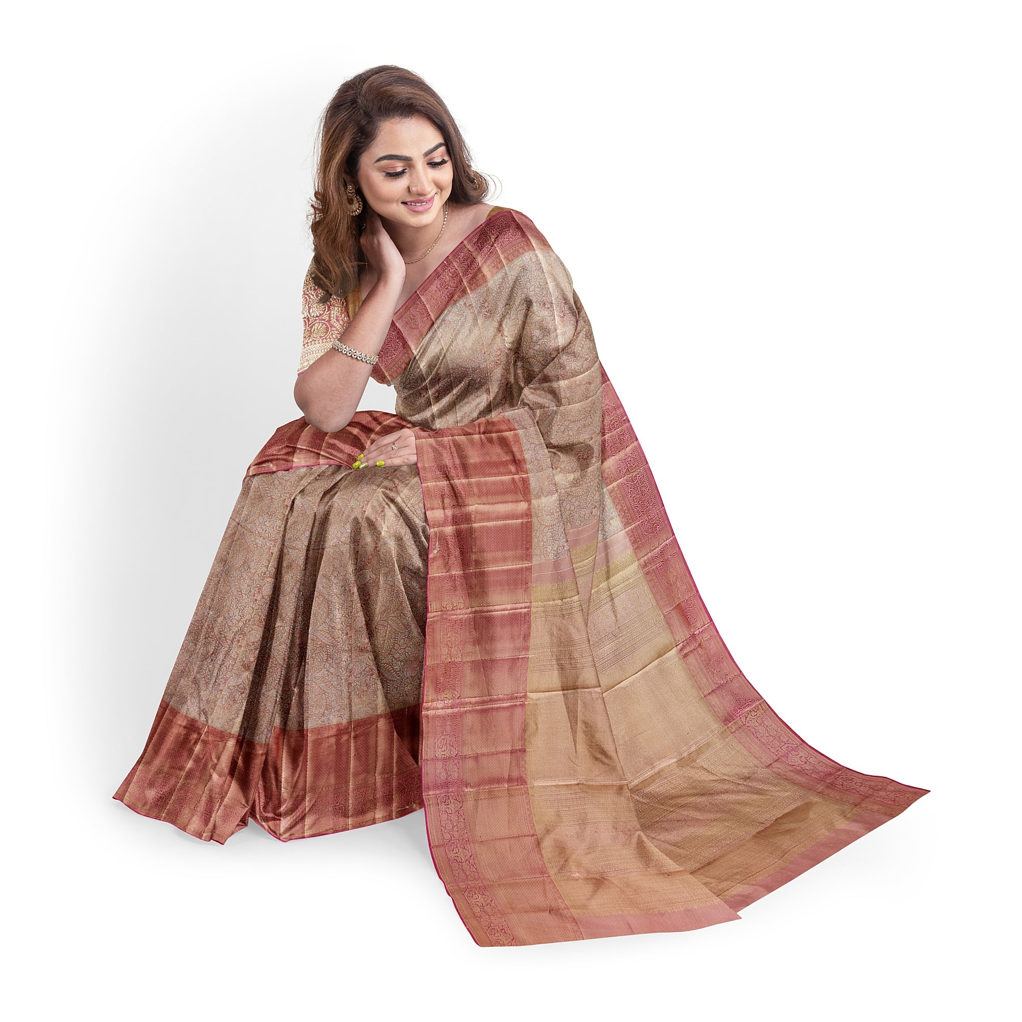 Pinkish Onion Tissue Silk Saree with Silver Zari – Elegant Traditional Charm
