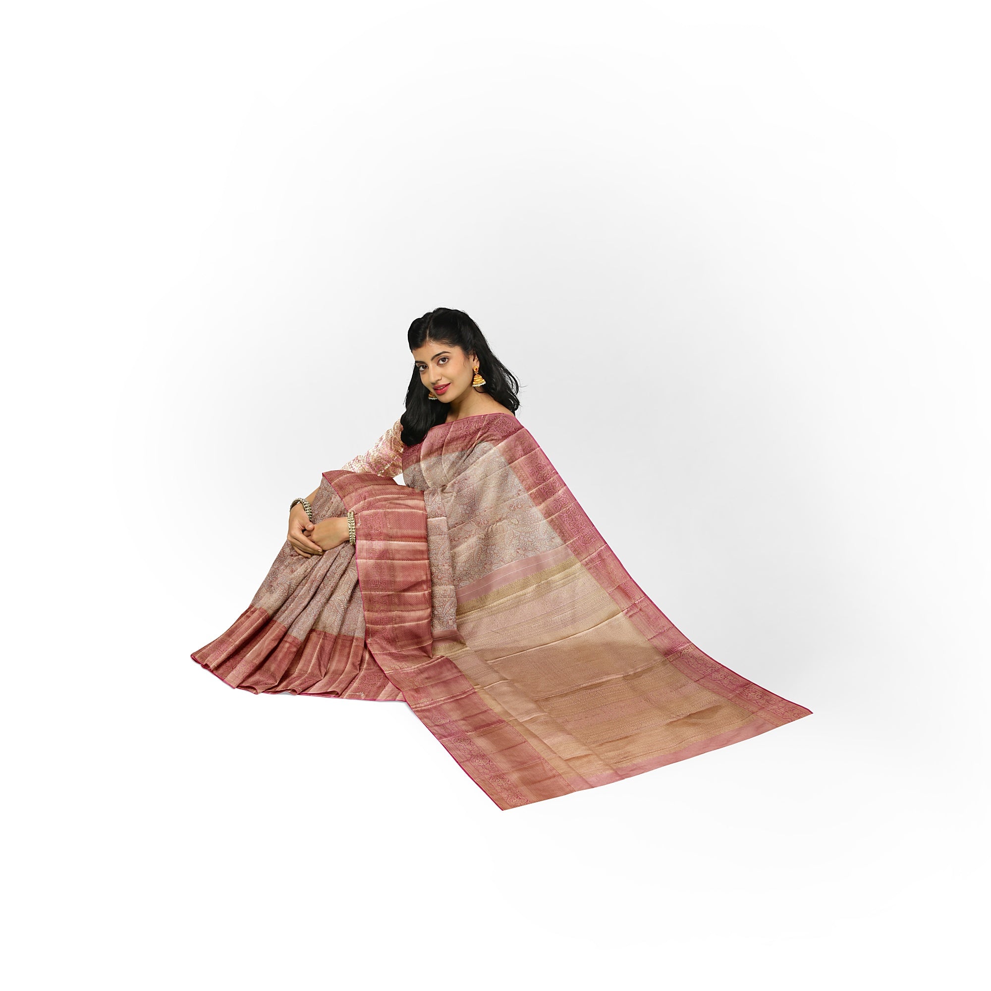 Pinkish Onion Tissue Silk Saree with Silver Zari – Elegant Traditional Charm