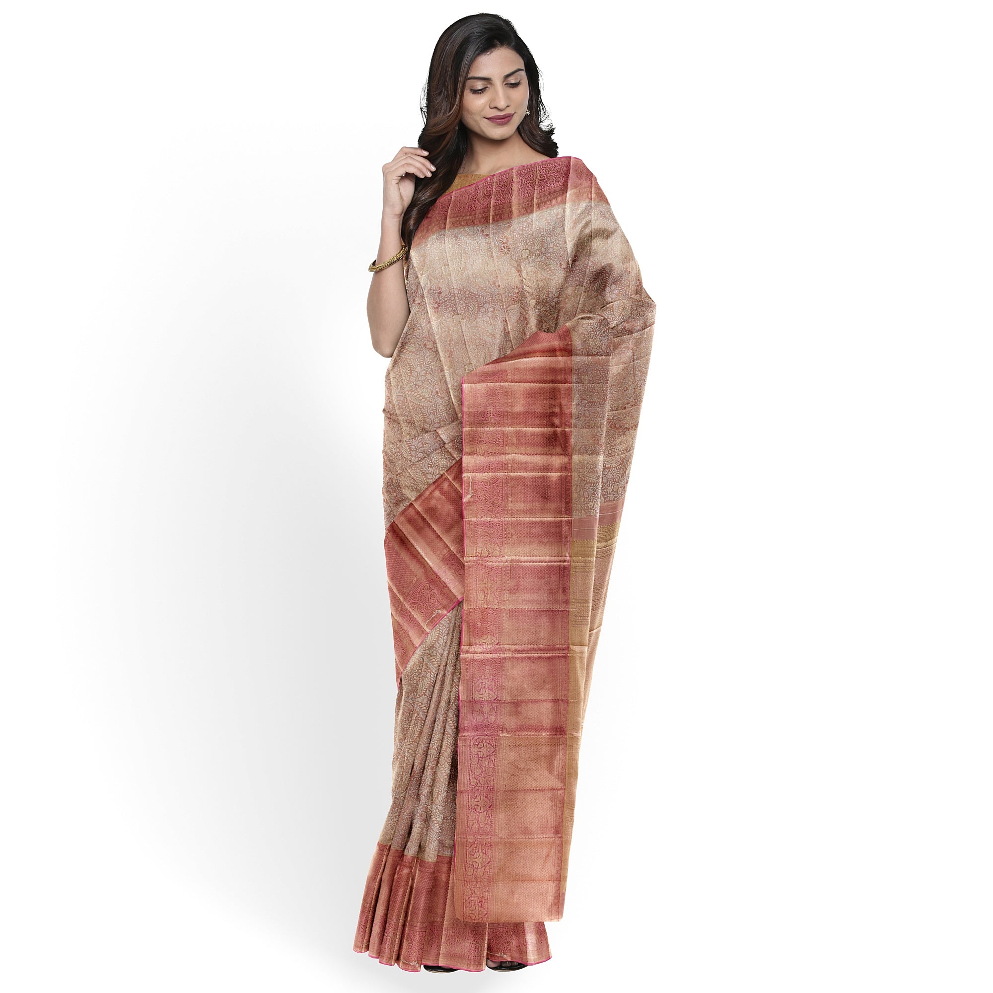 Pinkish Onion Tissue Silk Saree with Silver Zari – Elegant Traditional Charm