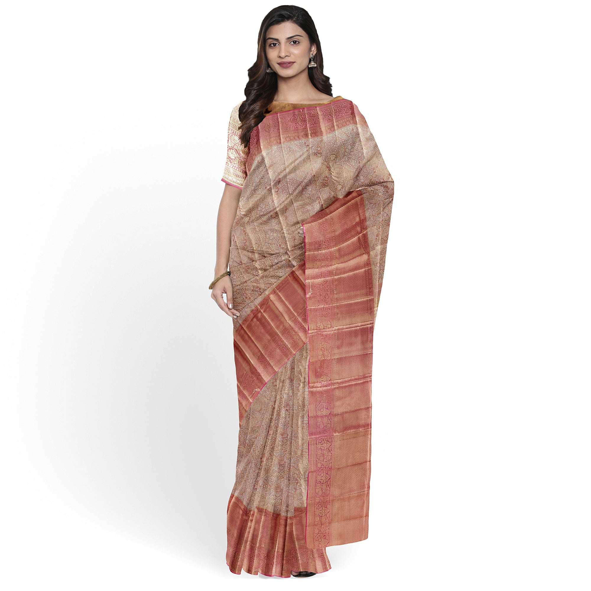 Pinkish Onion Tissue Silk Saree with Silver Zari – Elegant Traditional Charm