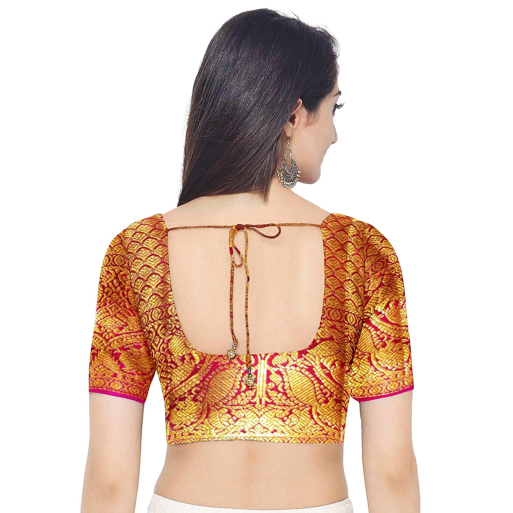 Goldish Orange Semi Tissue Silk Saree with Pink Border – Grand Look