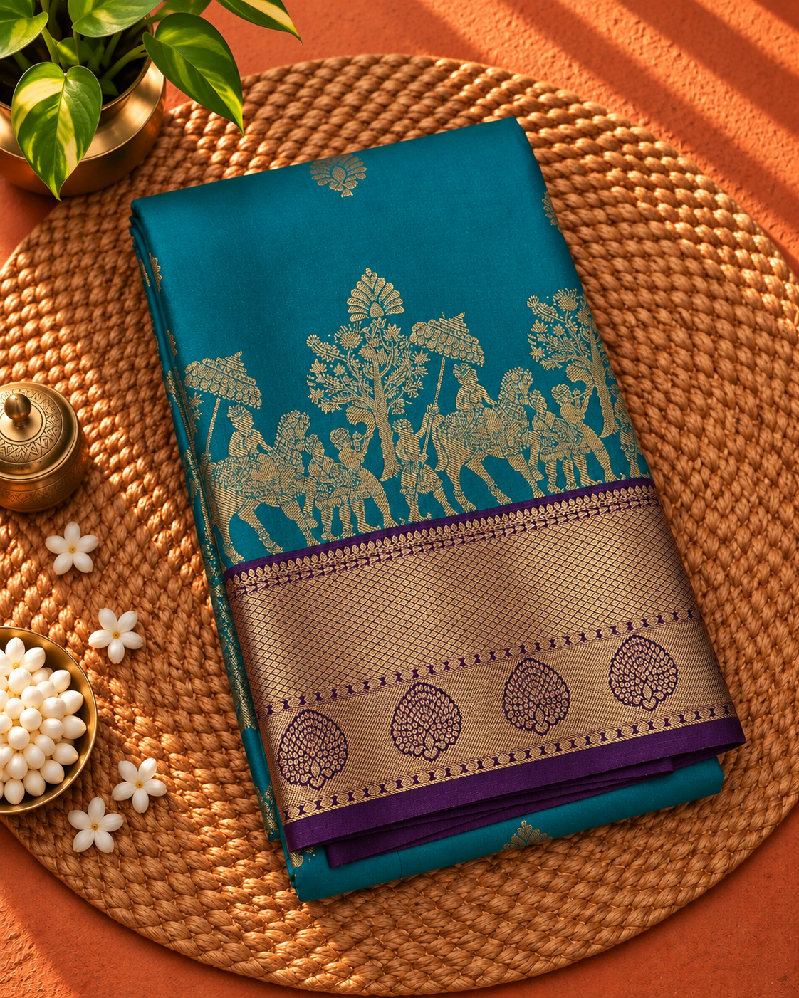 Teal Blue Colour Semi Kanchi Silk Saree with Zari Border NSS175