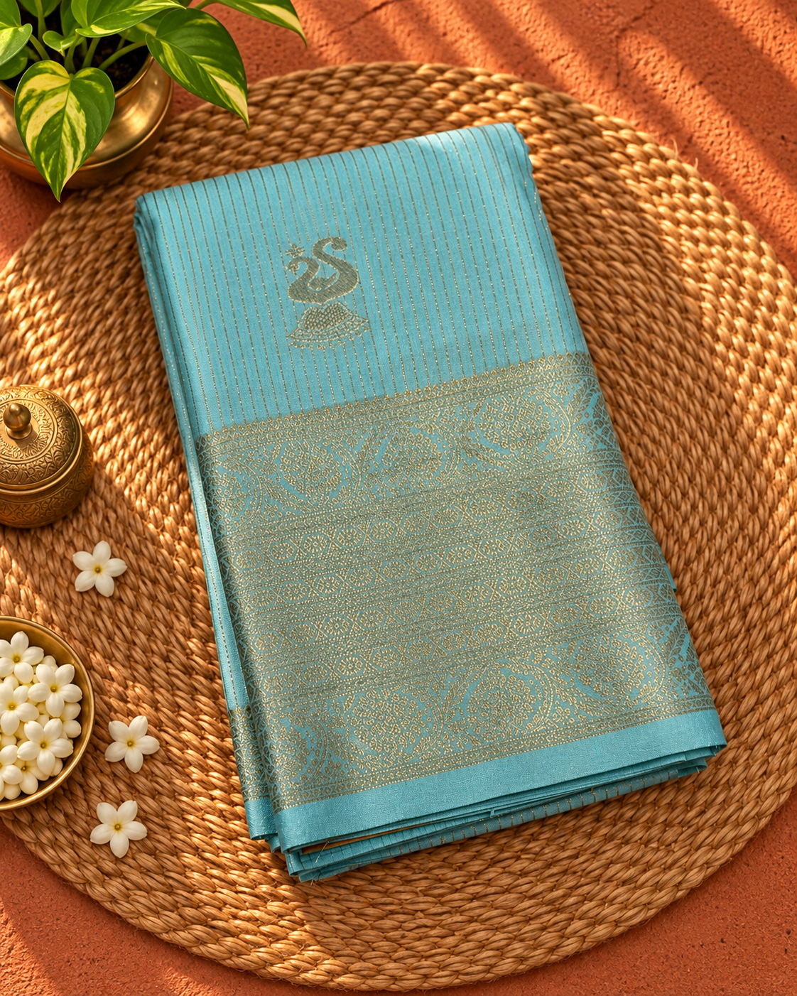 Baby Blue Colour Semi Kanchipuram Silk Saree