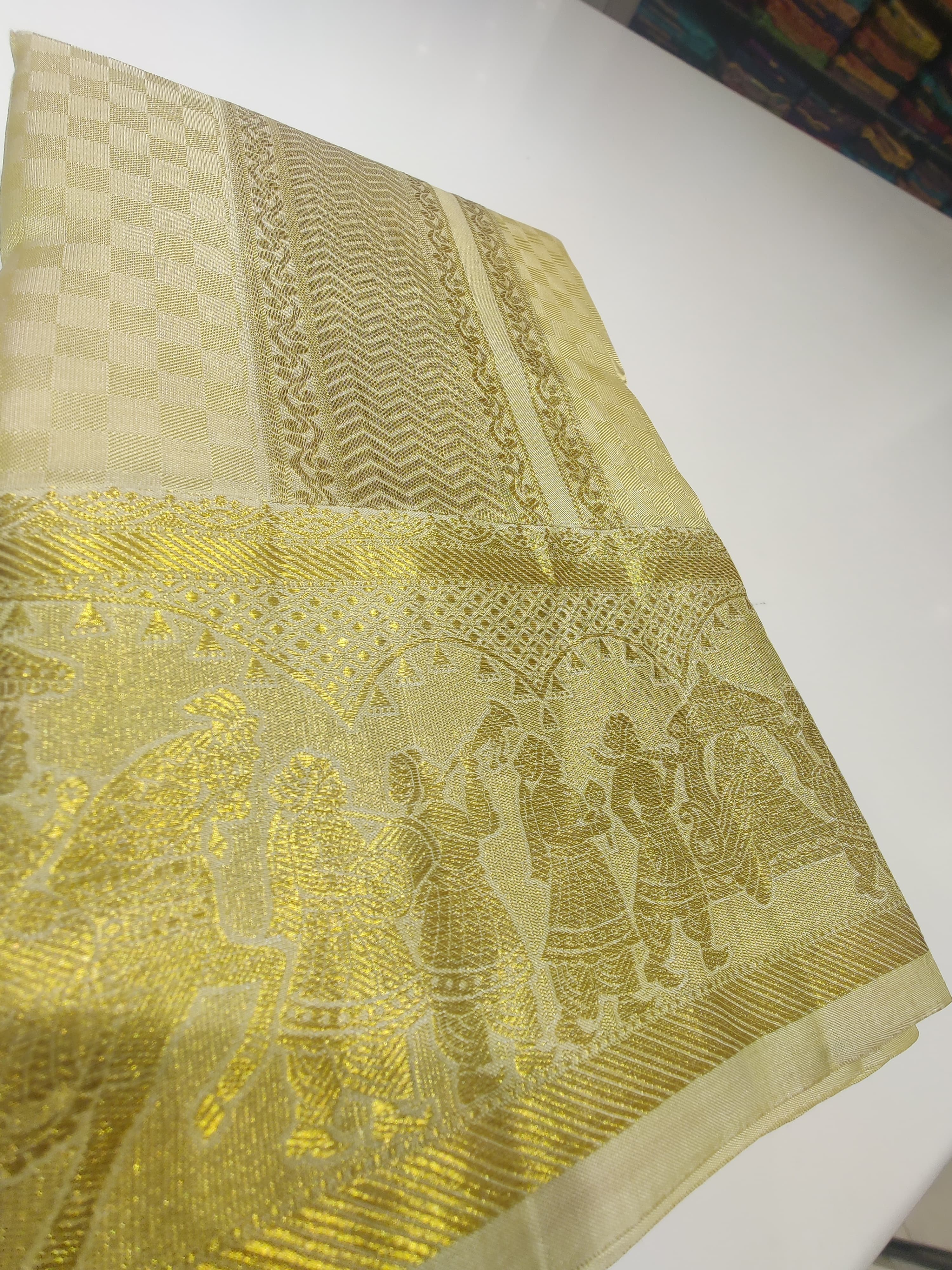 "Pure Kanjivaram Pallak Silk Dhoti Set with Gold Tissue Silk with Shirt Piece – Wedding Collection" - New Sudarshan Silks`