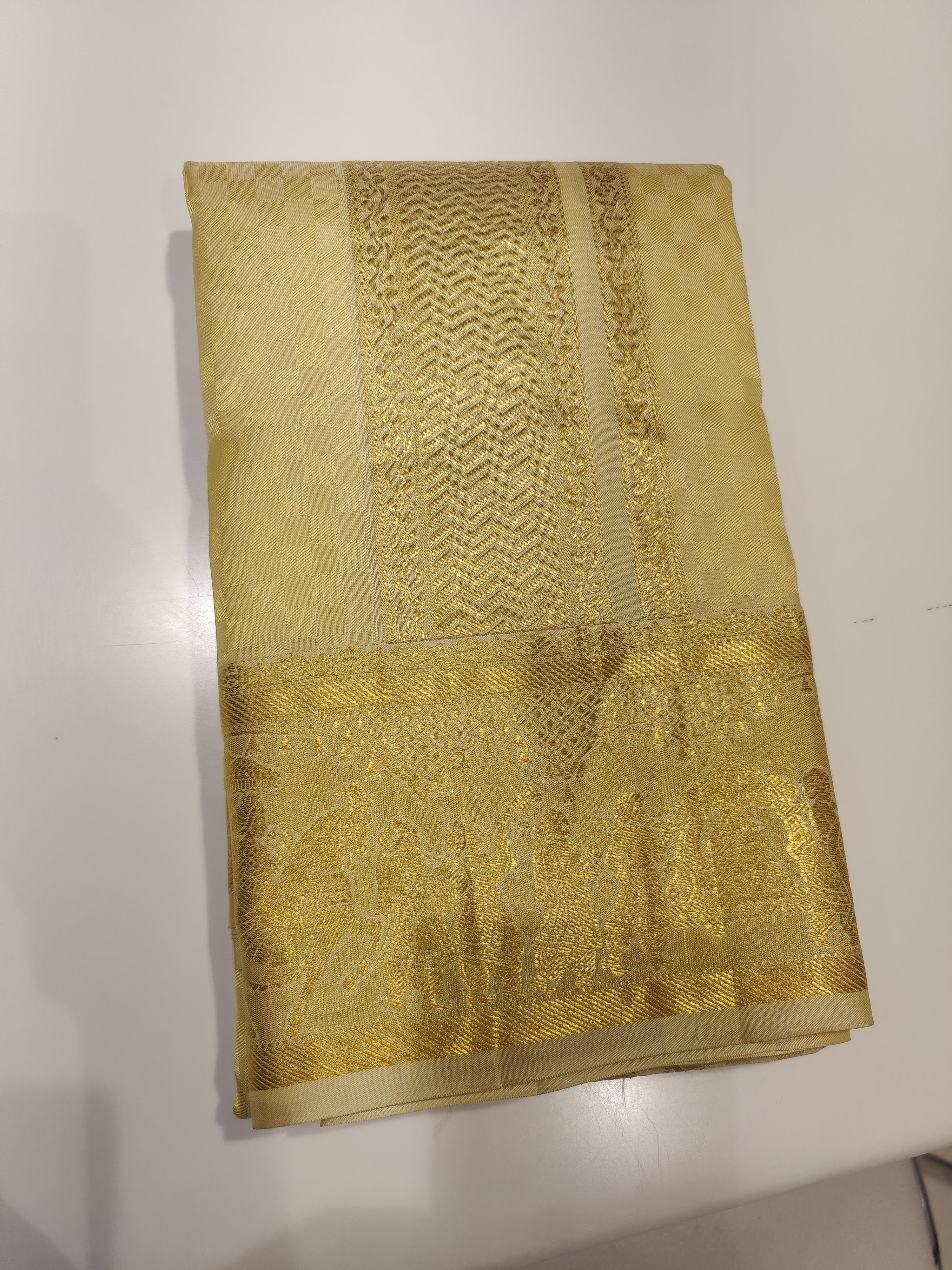 "Pure Kanjivaram Pallak Silk Dhoti Set with Gold Tissue Silk with Shirt Piece – Wedding Collection" - New Sudarshan Silks`