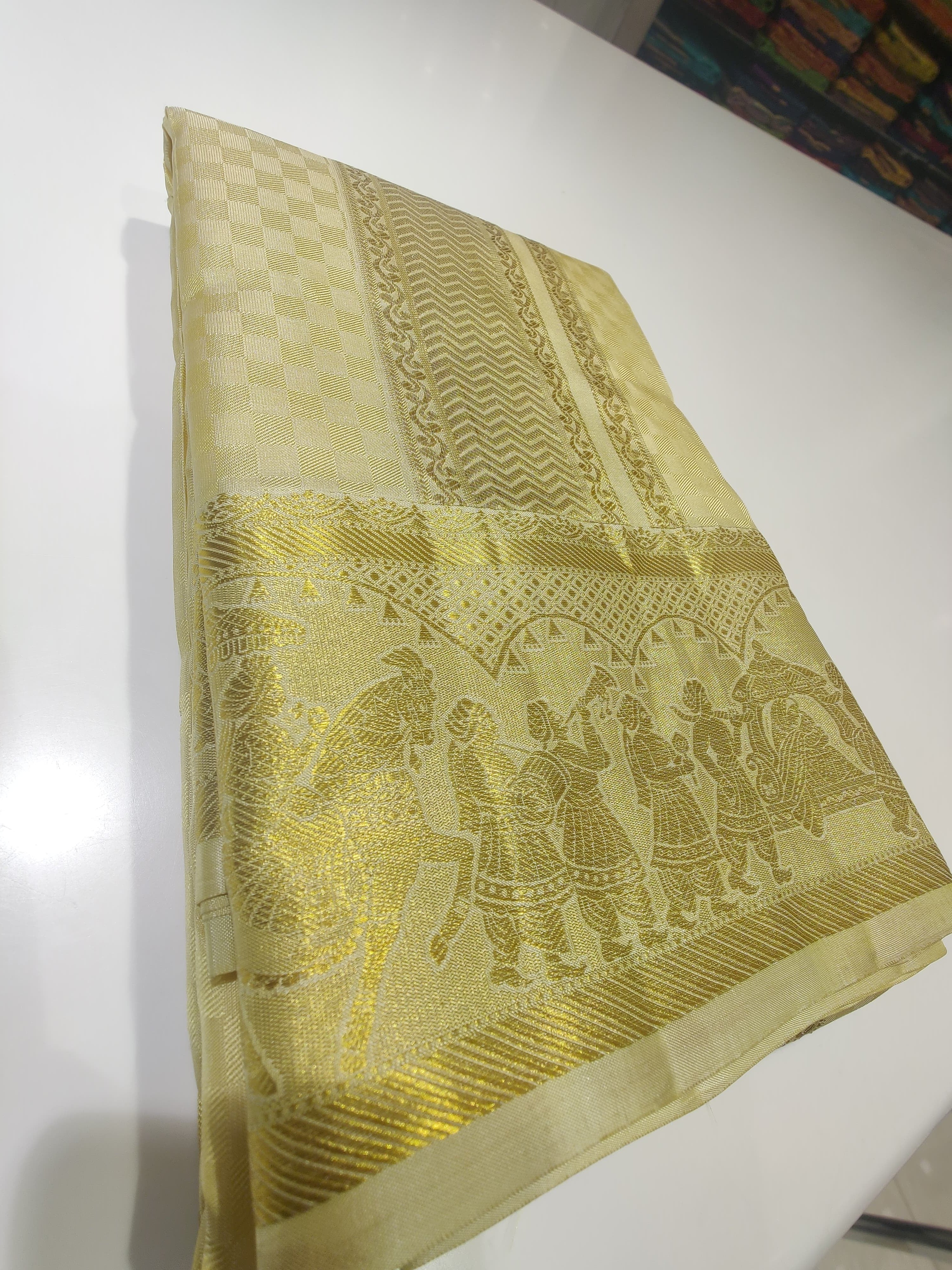 "Pure Kanjivaram Pallak Silk Dhoti Set with Gold Tissue Silk with Shirt Piece – Wedding Collection" - New Sudarshan Silks`