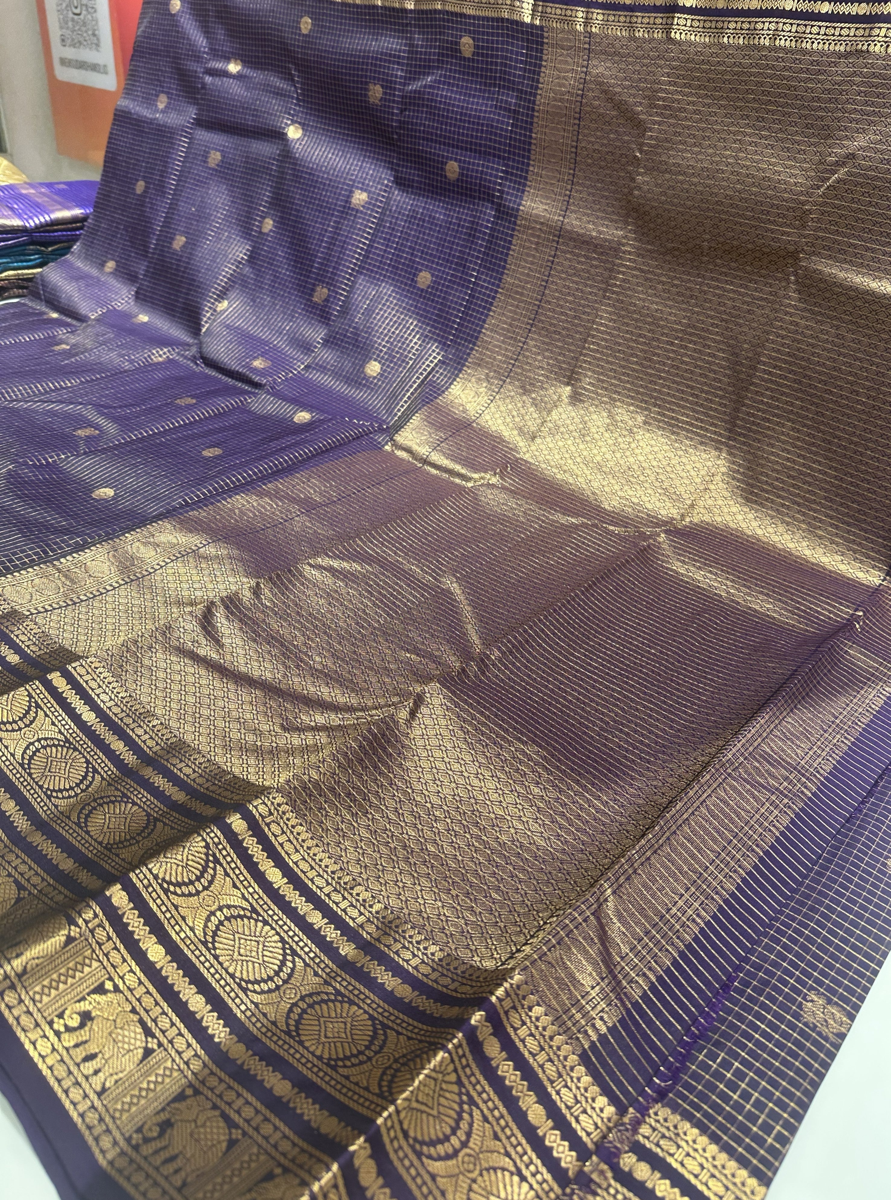 Premium Purple checked Semi-Kanjivaram Saree