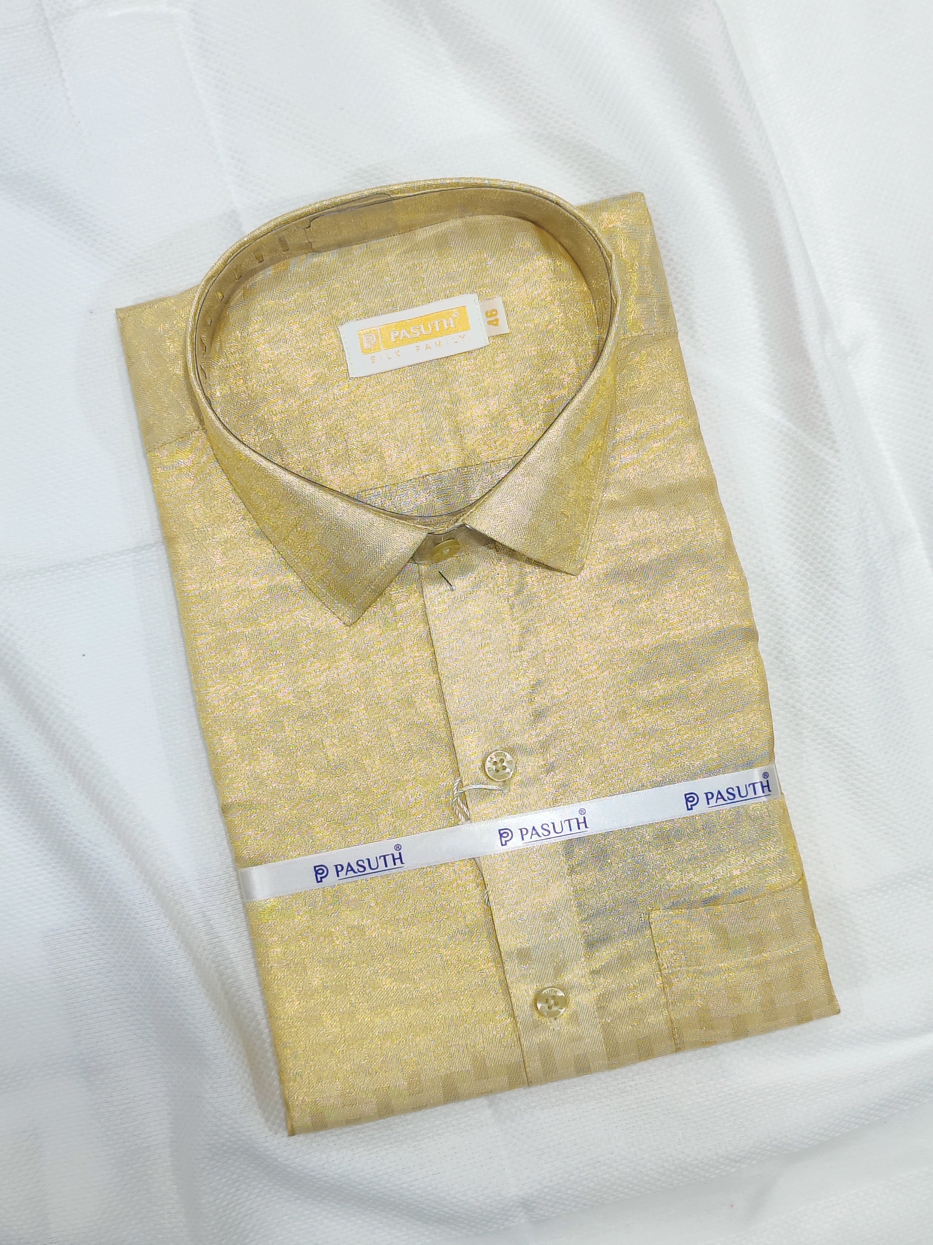 Dazzling Gold Checks Tissue Dhoti Set: Elevate Your Ethnic Look with a Matching Shirt and Belt Combo