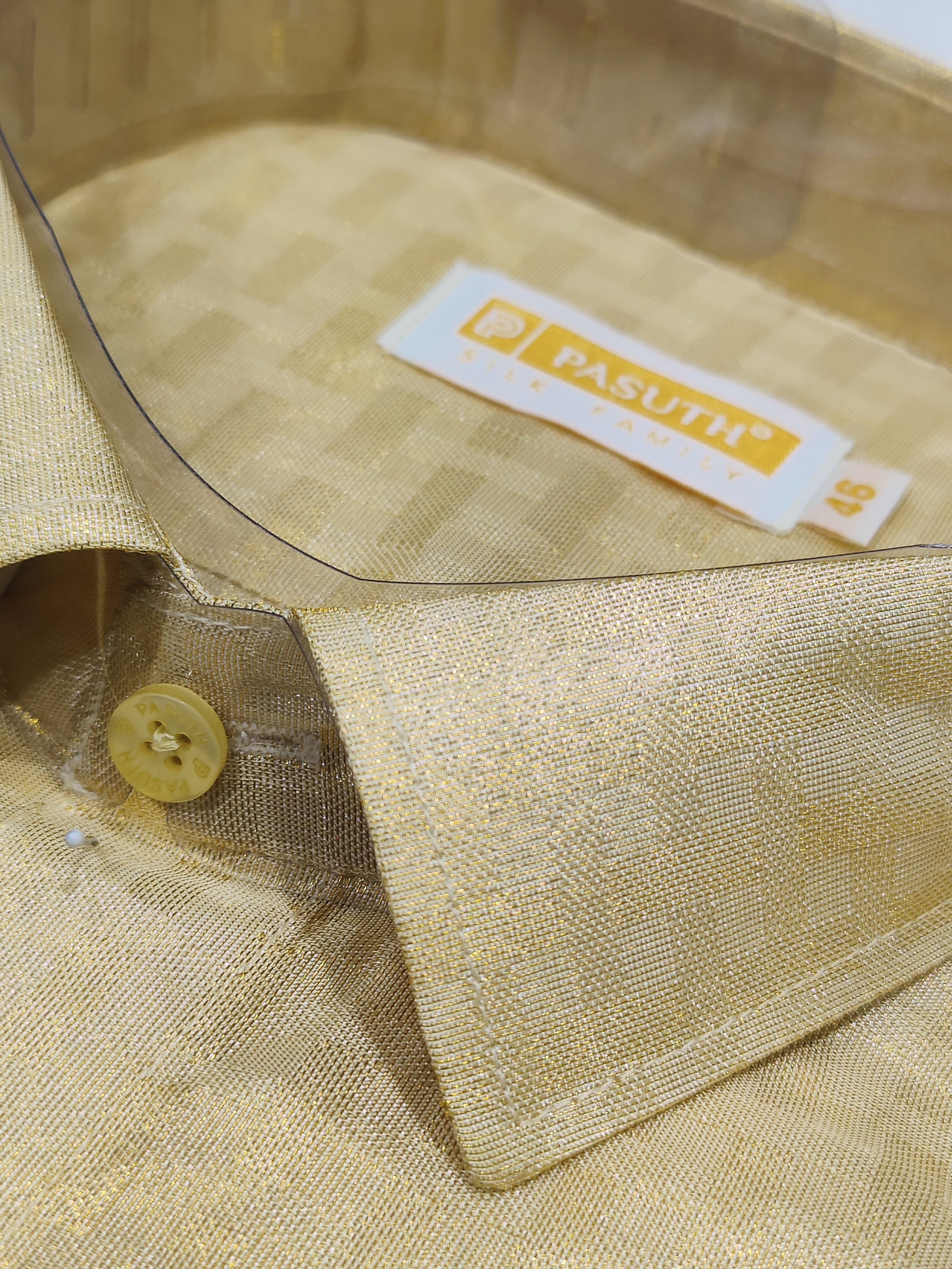 Dazzling Gold Checks Tissue Dhoti Set: Elevate Your Ethnic Look with a Matching Shirt and Belt Combo