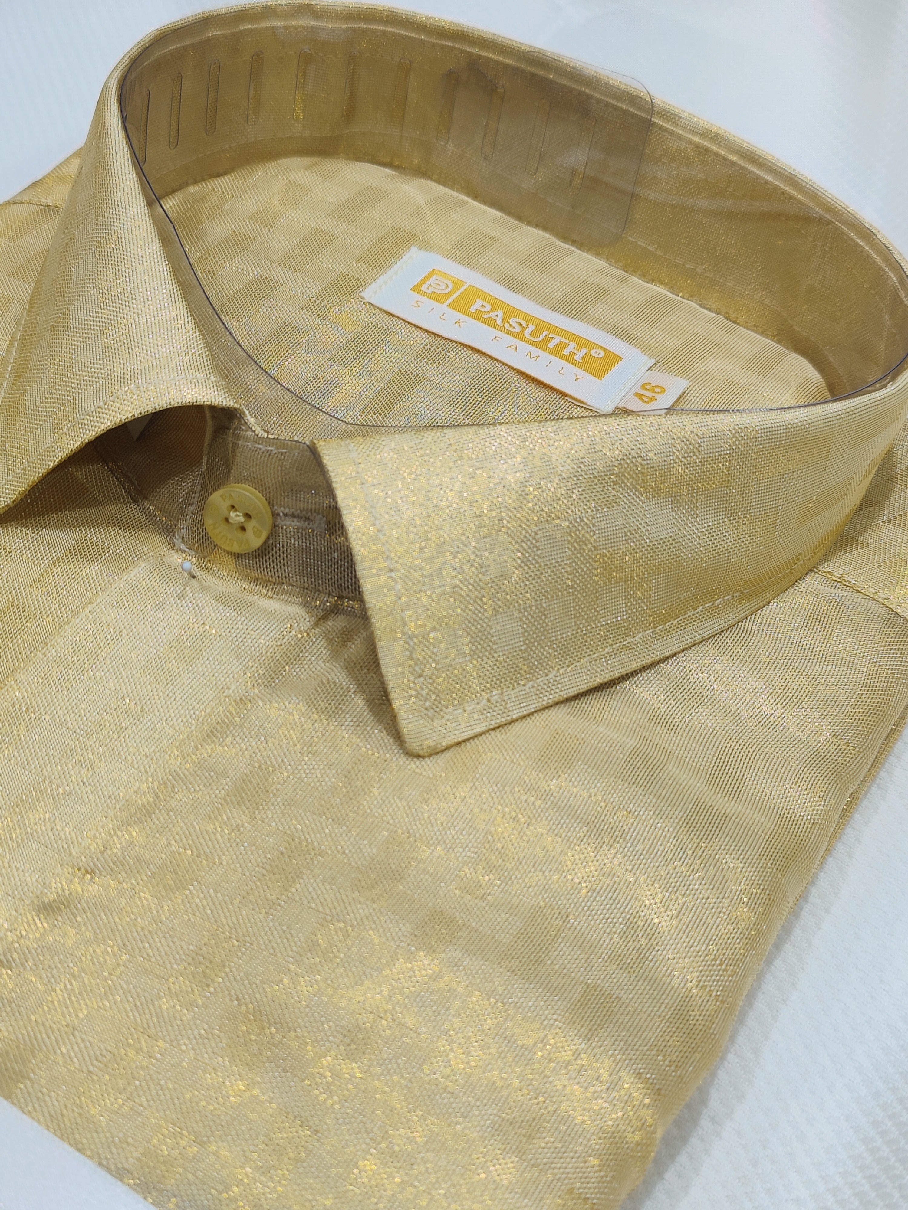 Dazzling Gold Checks Tissue Dhoti Set: Elevate Your Ethnic Look with a Matching Shirt and Belt Combo