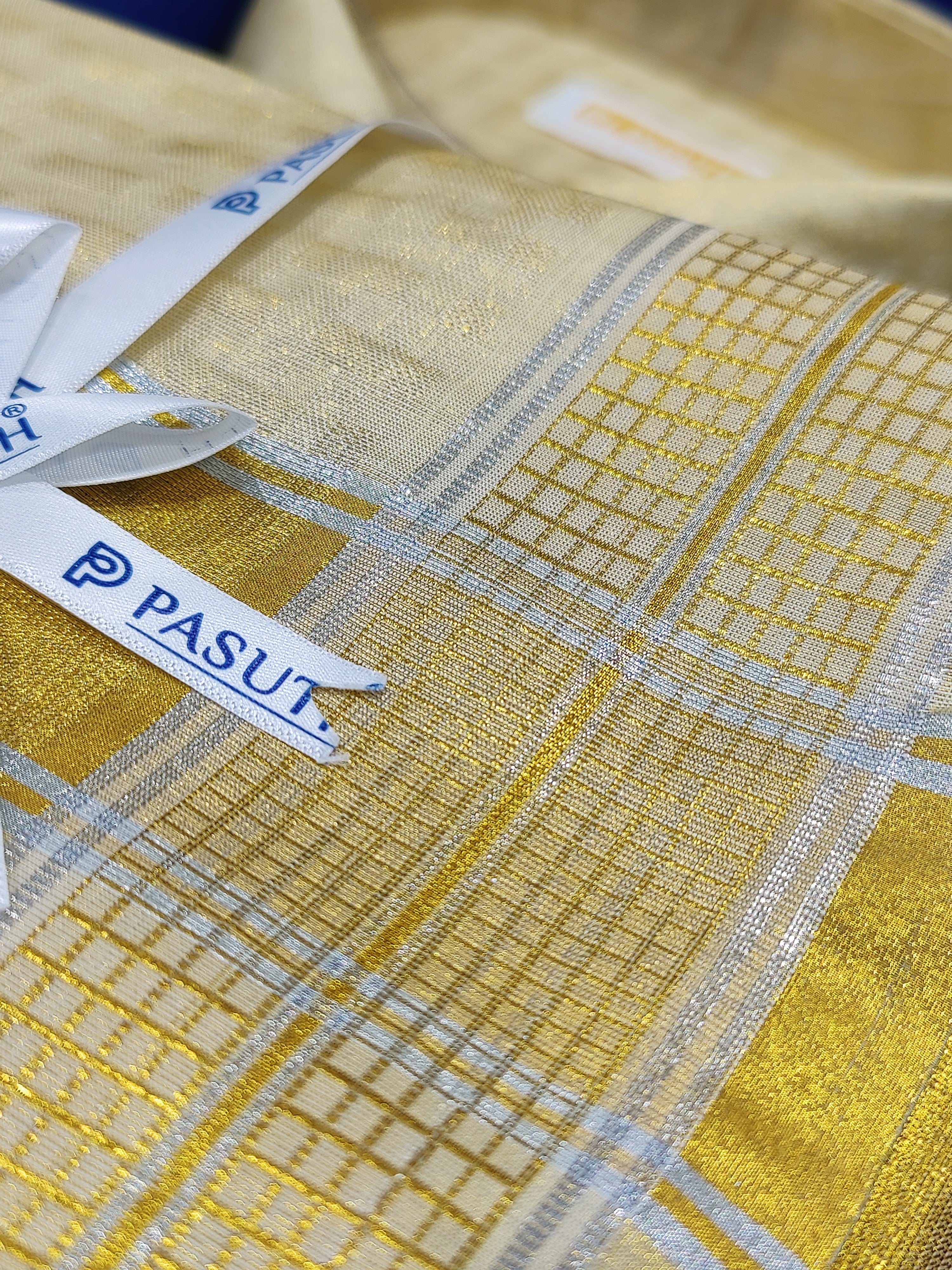Dazzling Gold Checks Tissue Dhoti Set: Elevate Your Ethnic Look with a Matching Shirt and Belt Combo