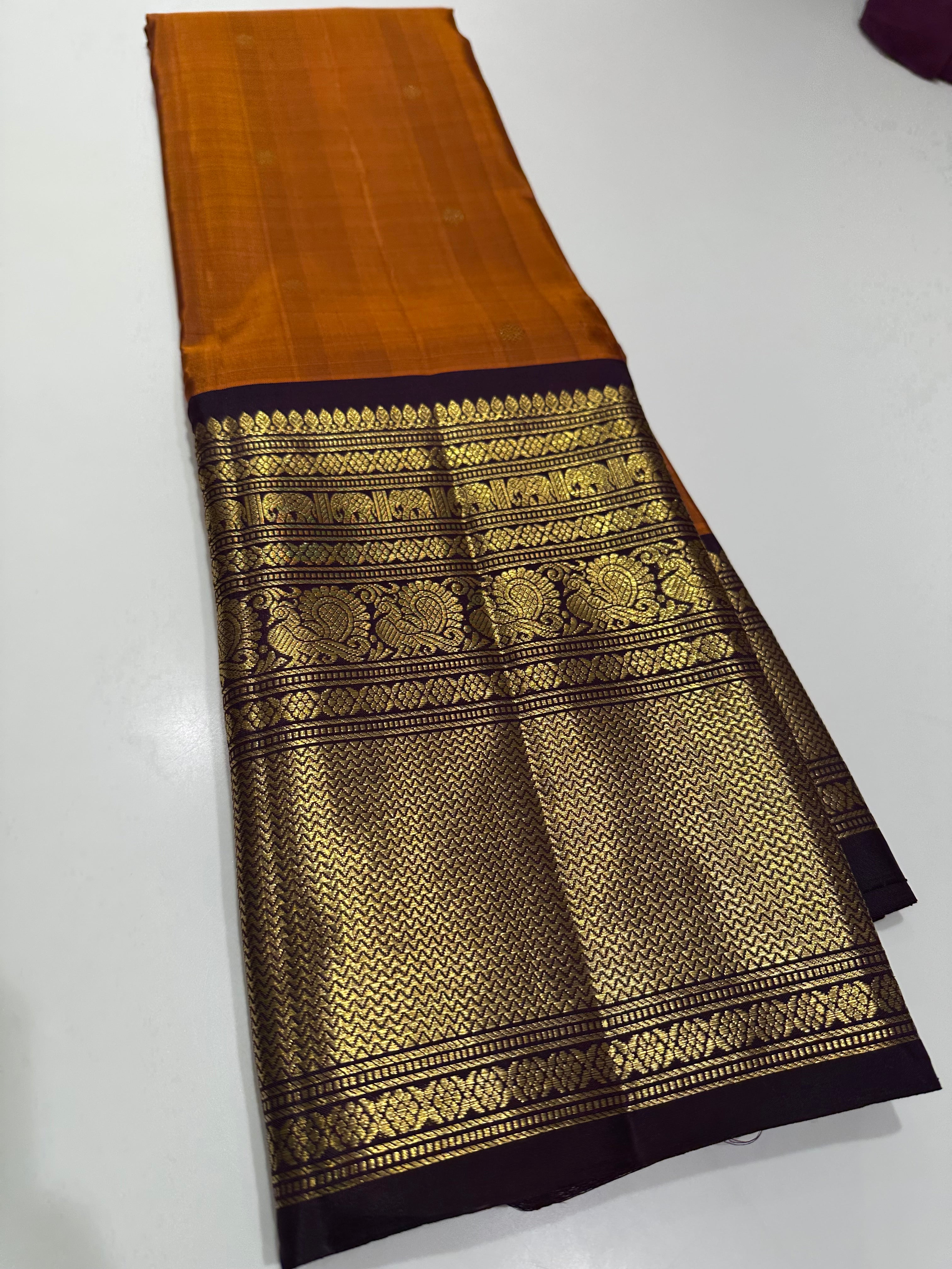 Rust Orange Kanjivaram Silk Saree – Shop Online