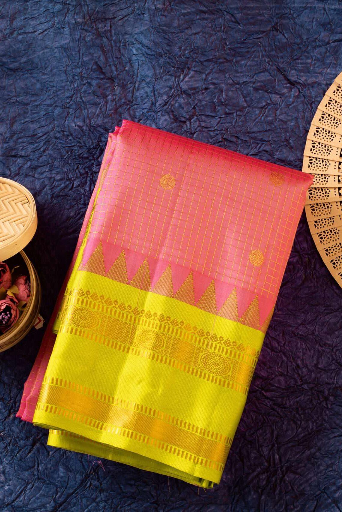 Baby Pink Gadhwal Silk Saree: Graceful Elegance for Special Moments - New Sudarshan Silks`