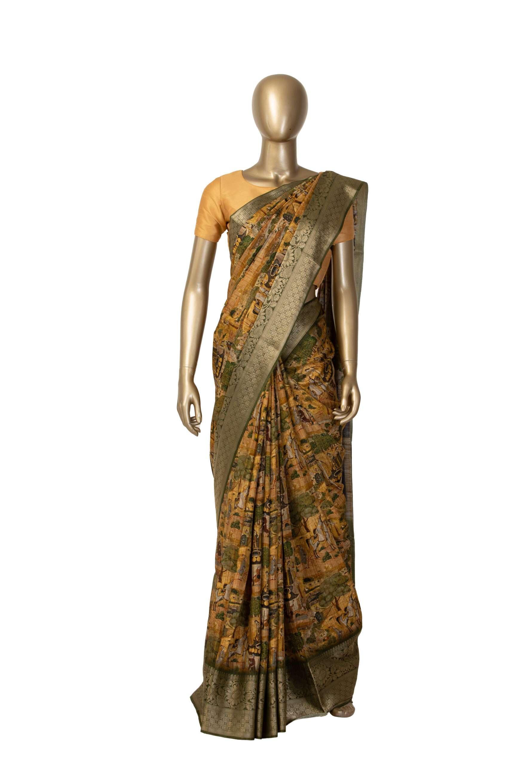 Floral Delight: Kalamkari Silk Fancy Saree - New Sudarshan Silks`