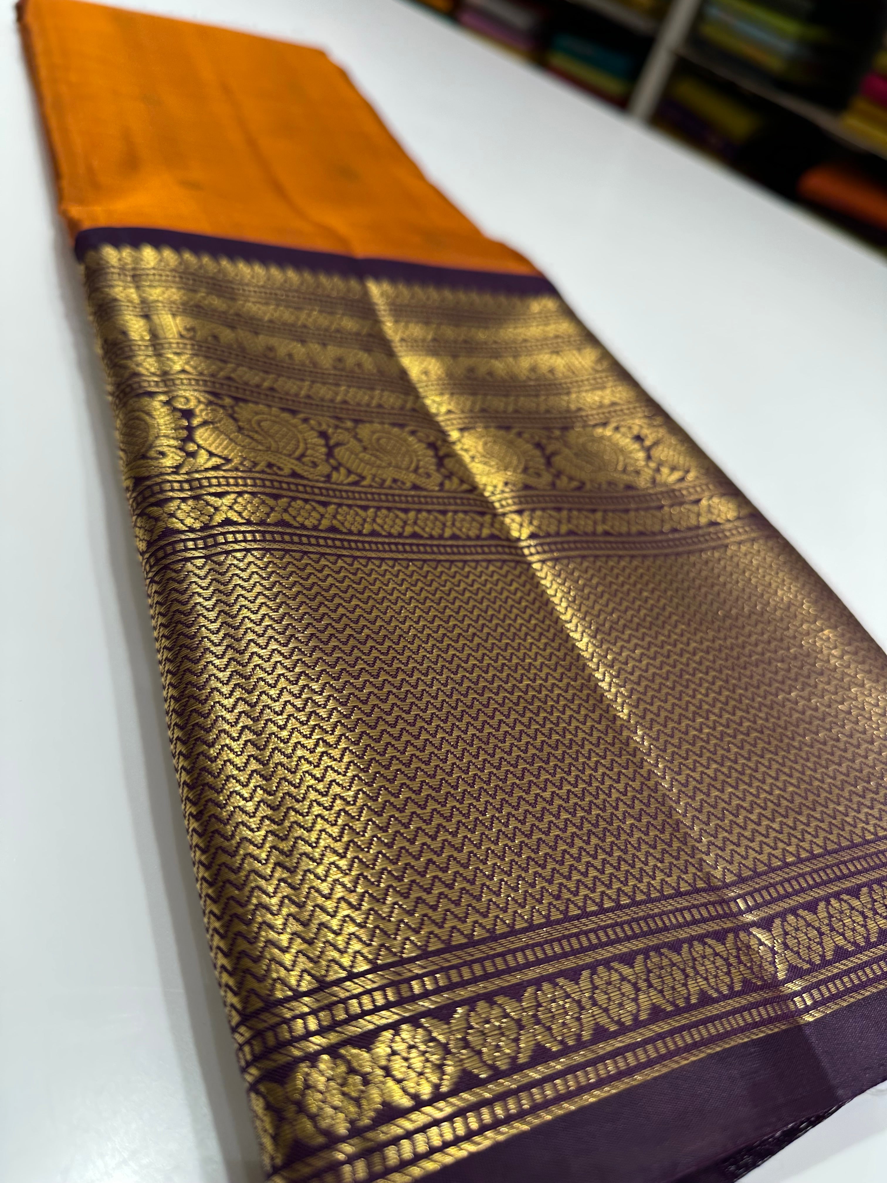 Rust Orange Kanjivaram Silk Saree – Shop Online