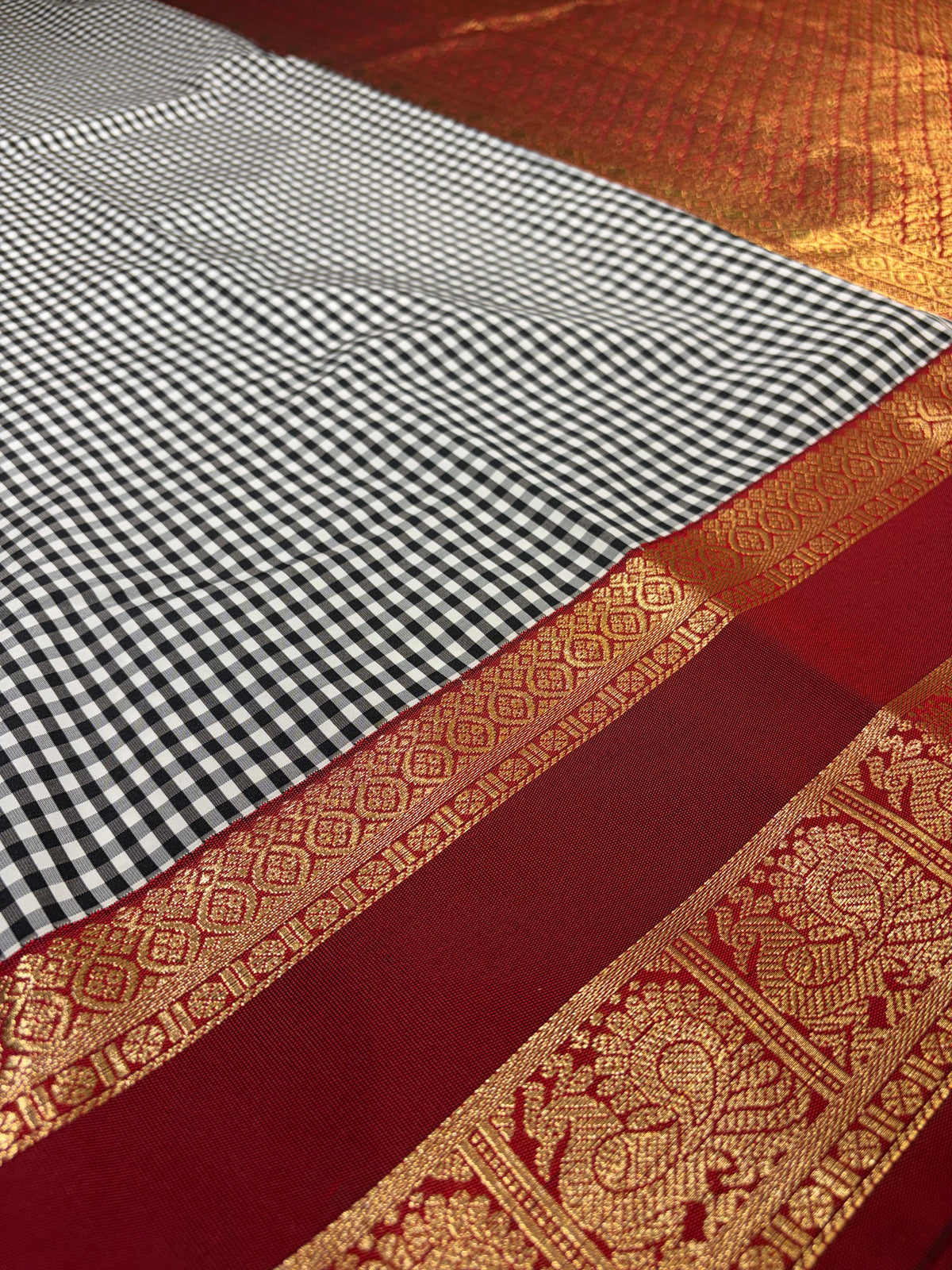 Black & White checks Vintage Saree NSS28