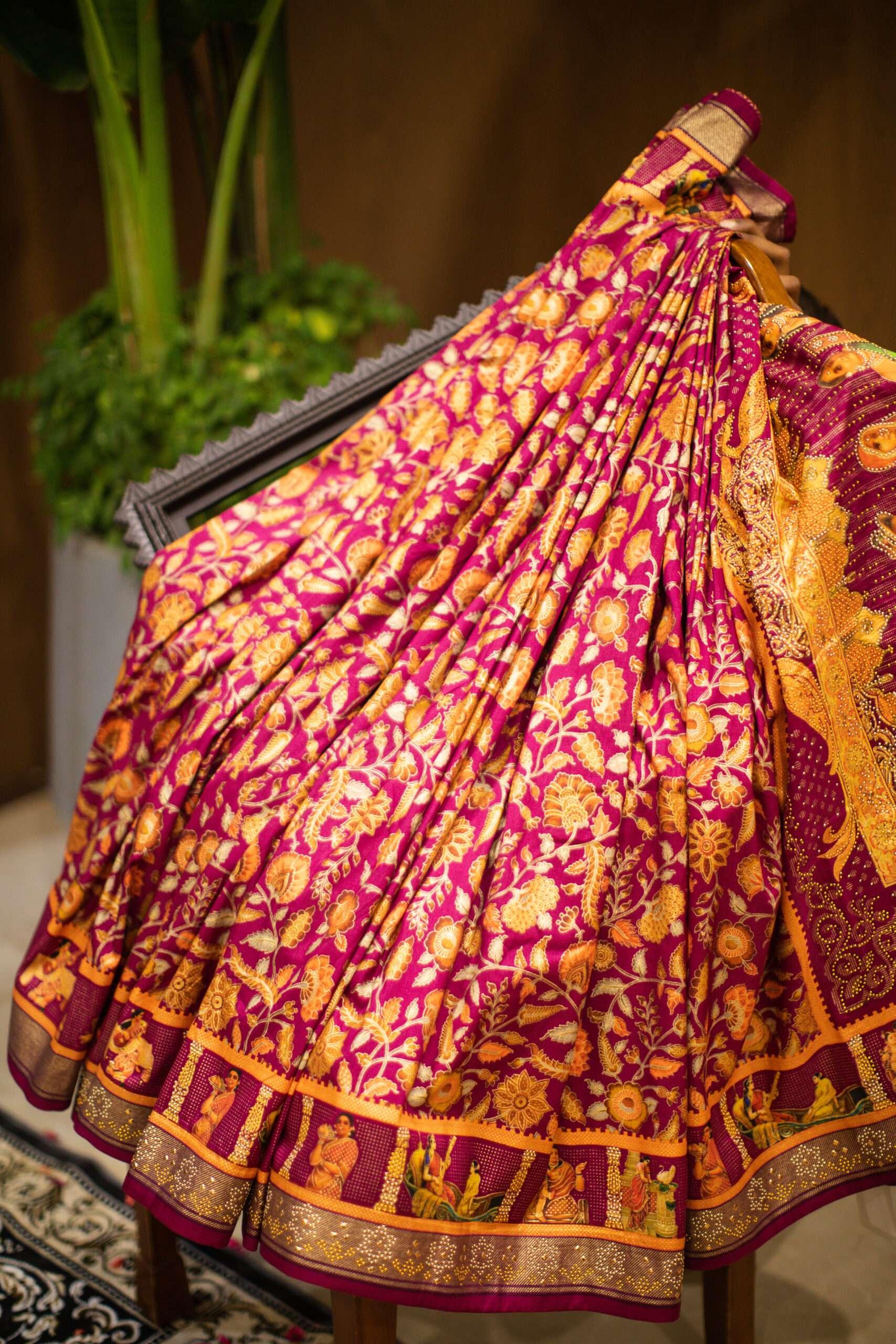 Regal Glamour: Patola Saree with Fancy and Zari Work - Exquisite Elegance - New Sudarshan Silks`