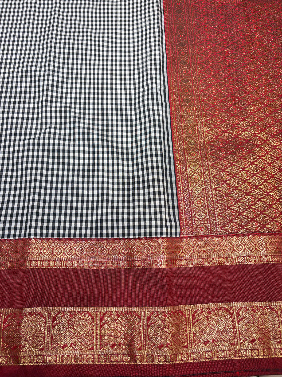 Black & White checks Vintage Saree NSS28