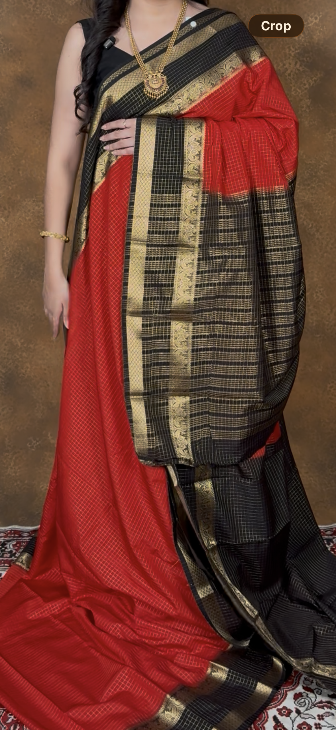 Red checks with Black Semi Mysore Silk Saree