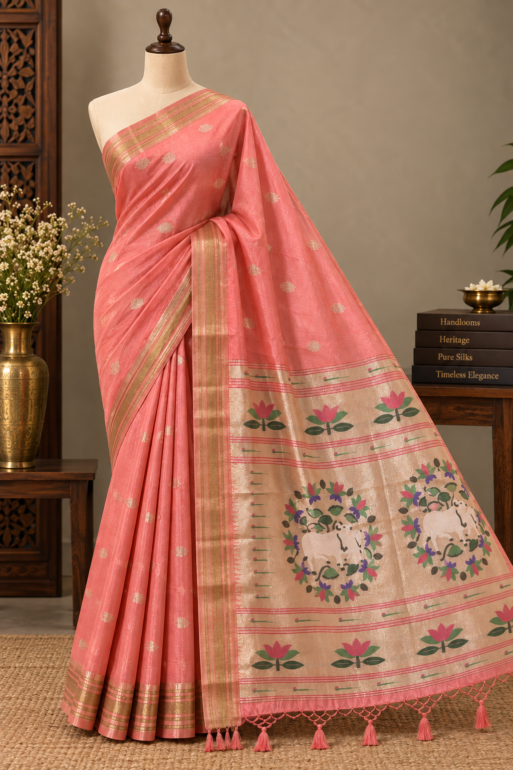 Baby Pink Colour Semi Paithani Saree
