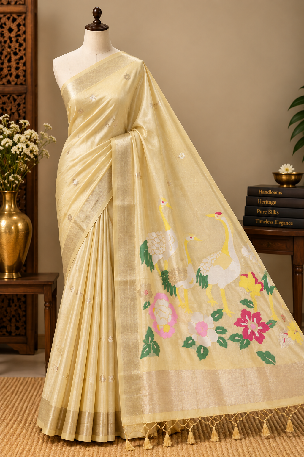 Light Gold Colour Semi Paithani Silk Saree