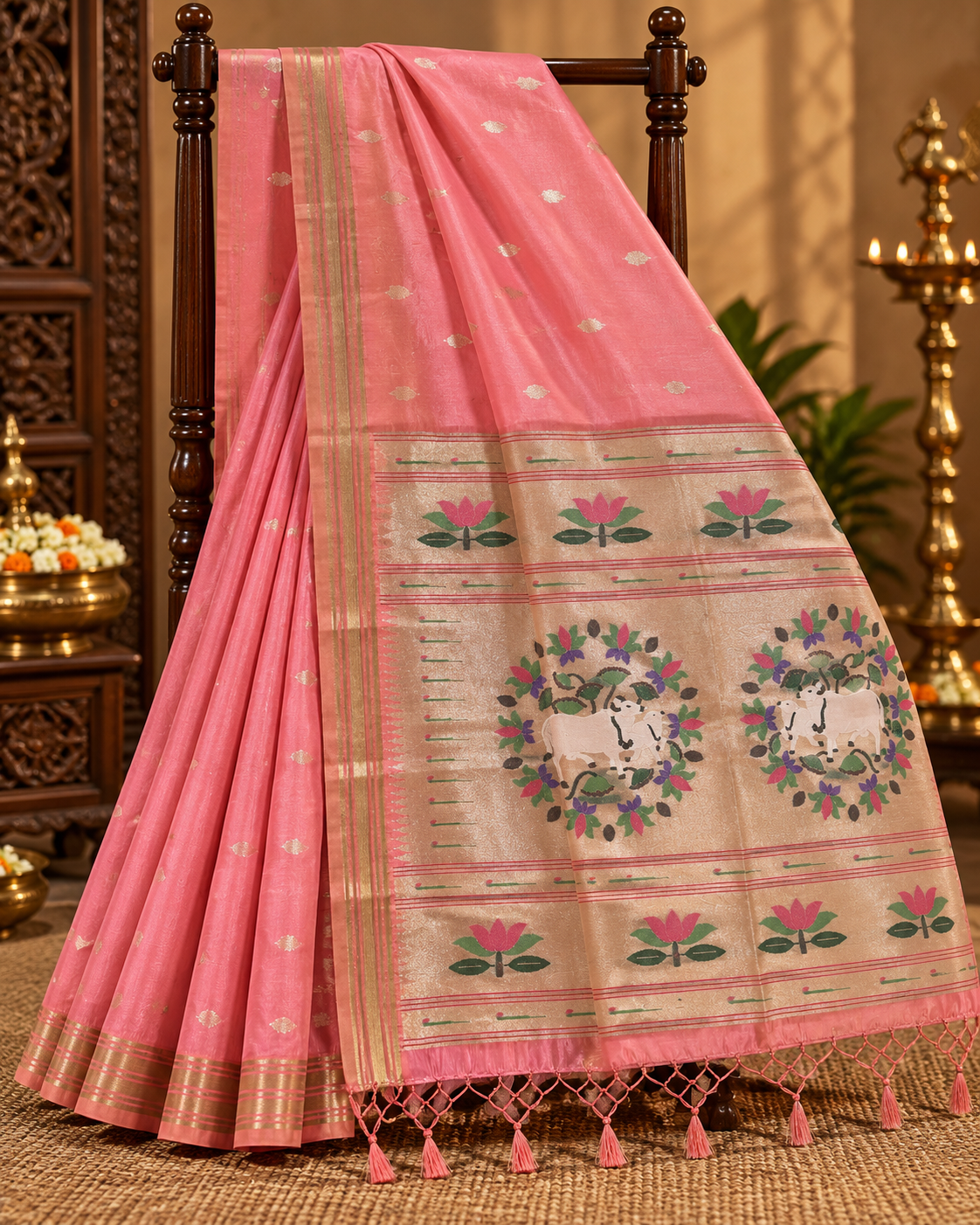 Baby Pink Colour Semi Paithani Saree