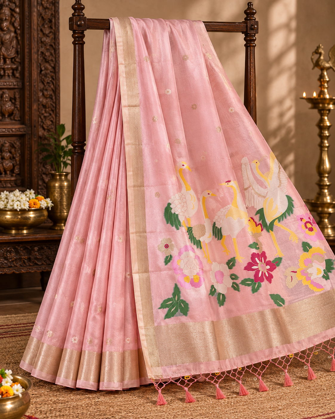 Pale Pink Colour Semi Paithani Silk Saree