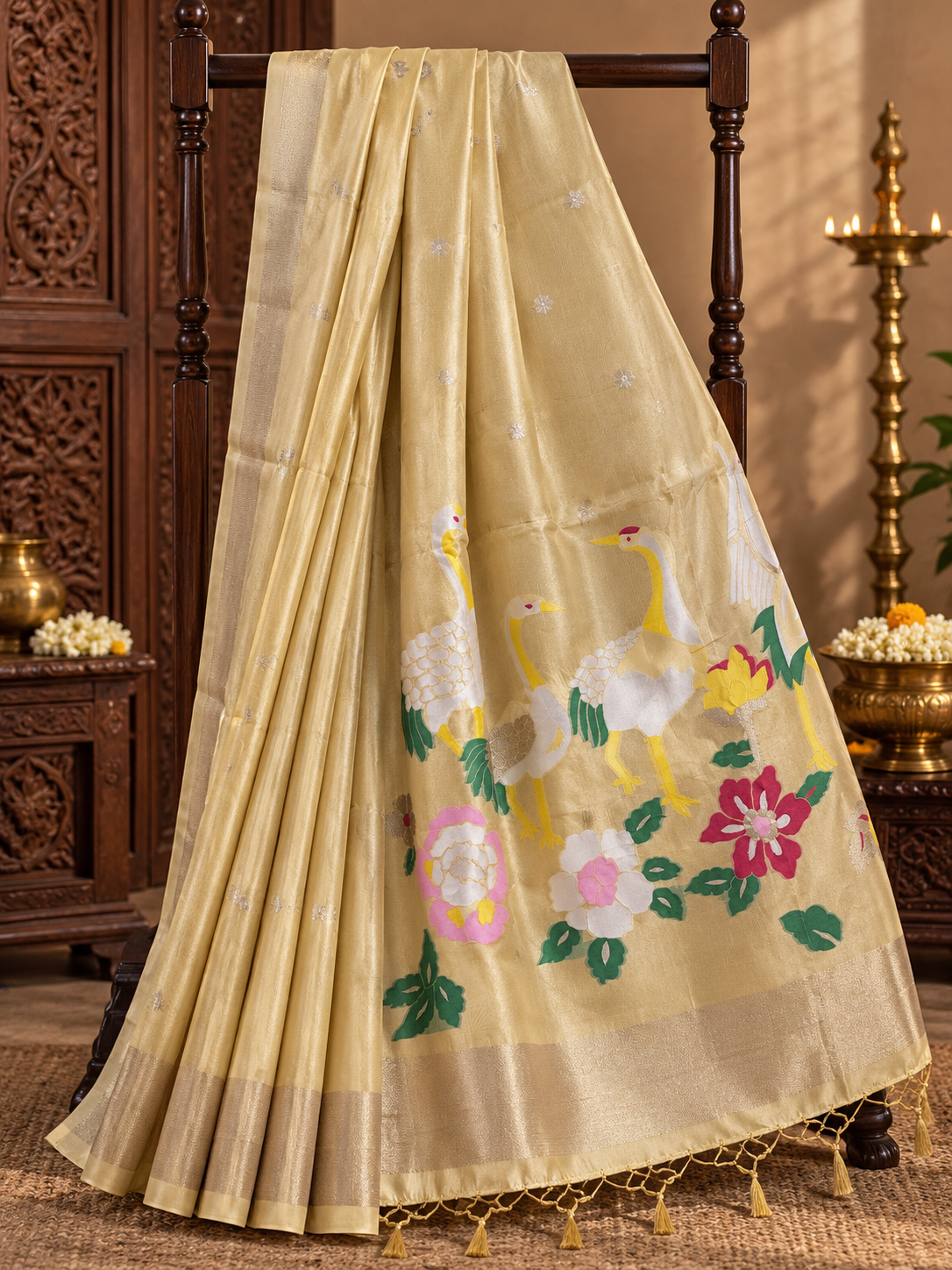 Light Gold Colour Semi Paithani Silk Saree