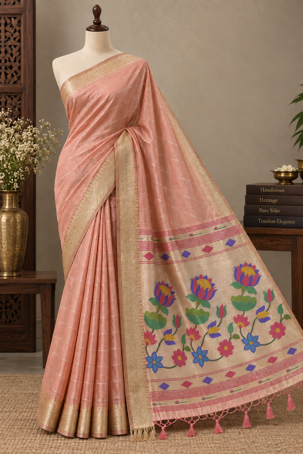 Light Pink Colour Semi Paithani Silk Saree