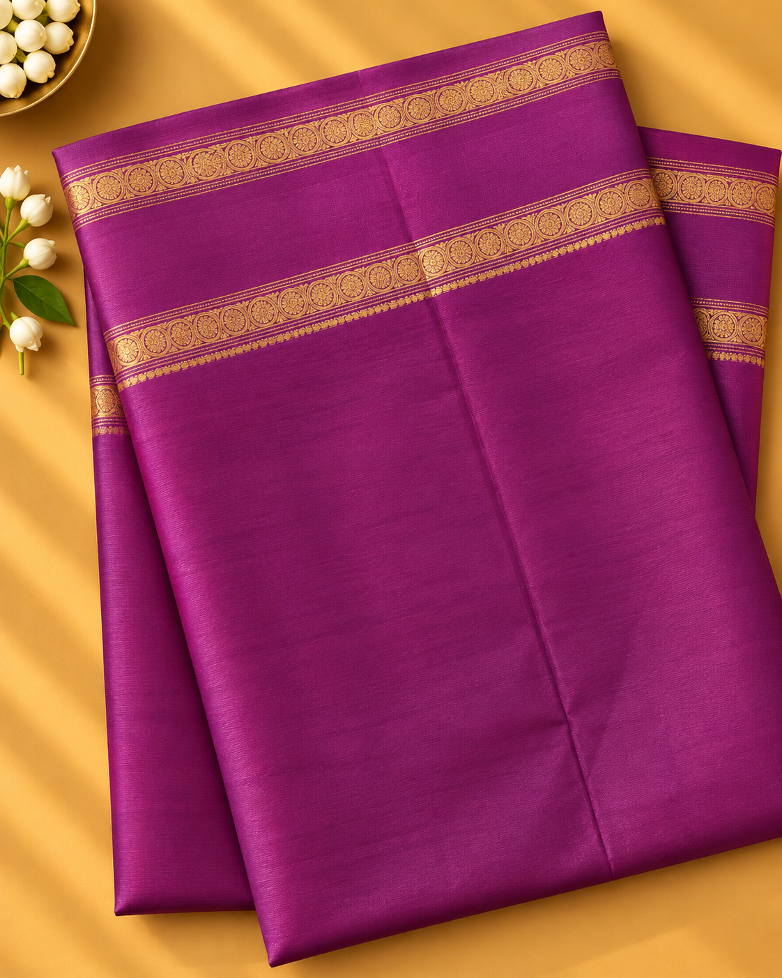 Teal Blue Colour Premium Semi Kanchi Silk Saree with Purple Contrast