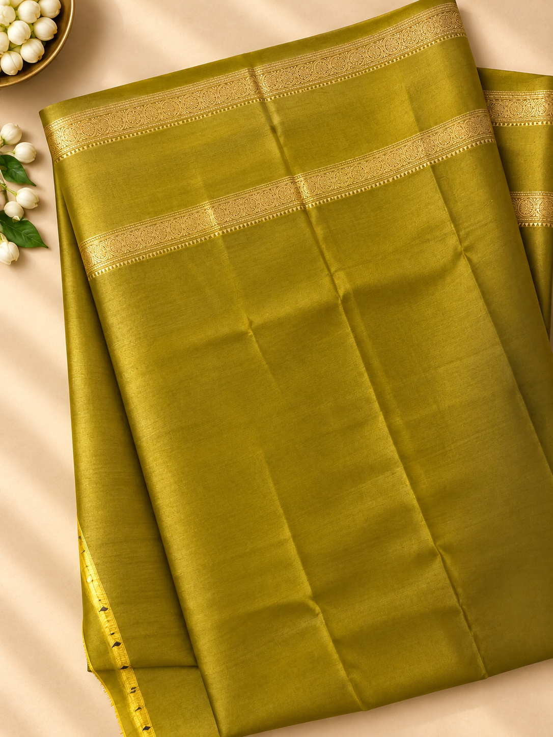 Dark Wine Colour Premium Semi Kanchi Silk Saree with Olive Green Contrast