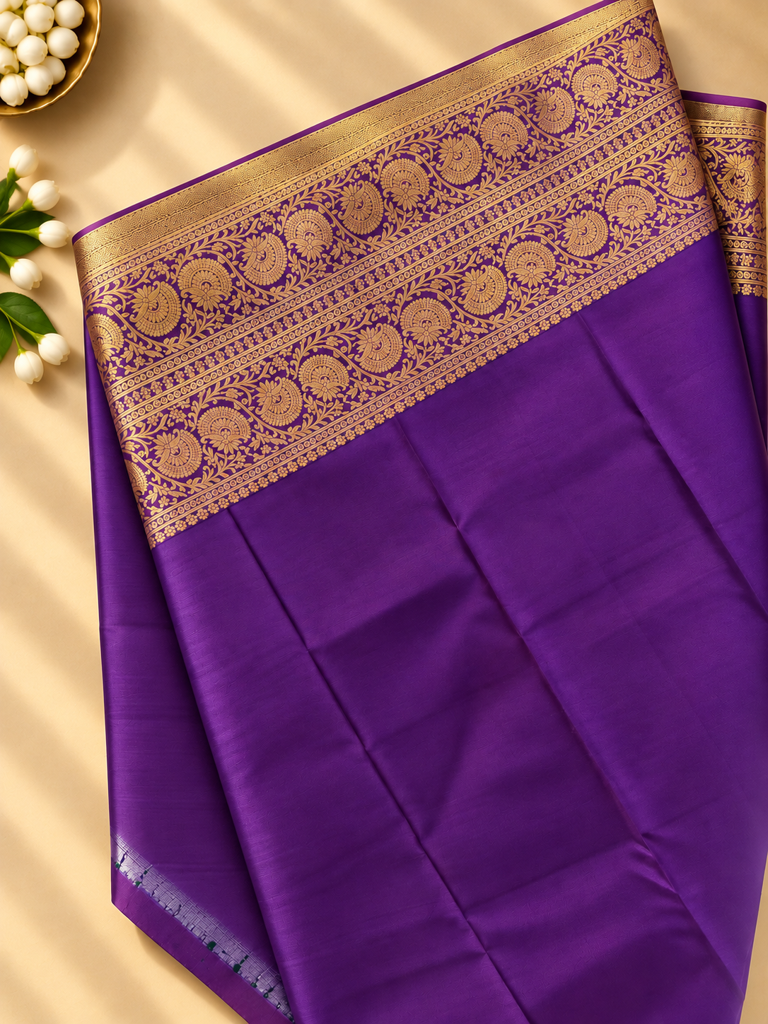 Green Colour Premium Semi Kanchi Silk Saree with Purple Contrast