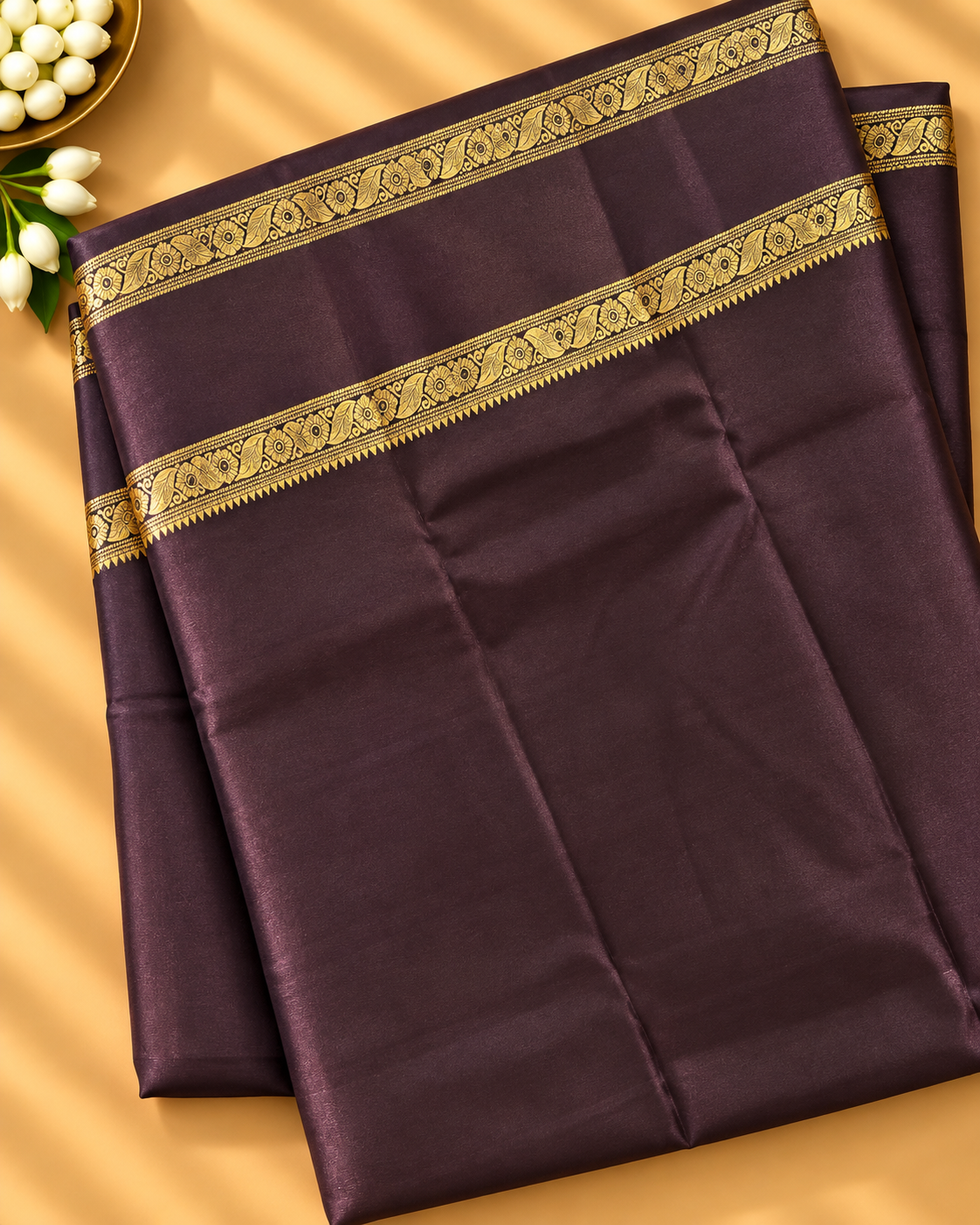 Rust Orange Colour Premium Semi Kanchi Silk Saree with Brown Contrast