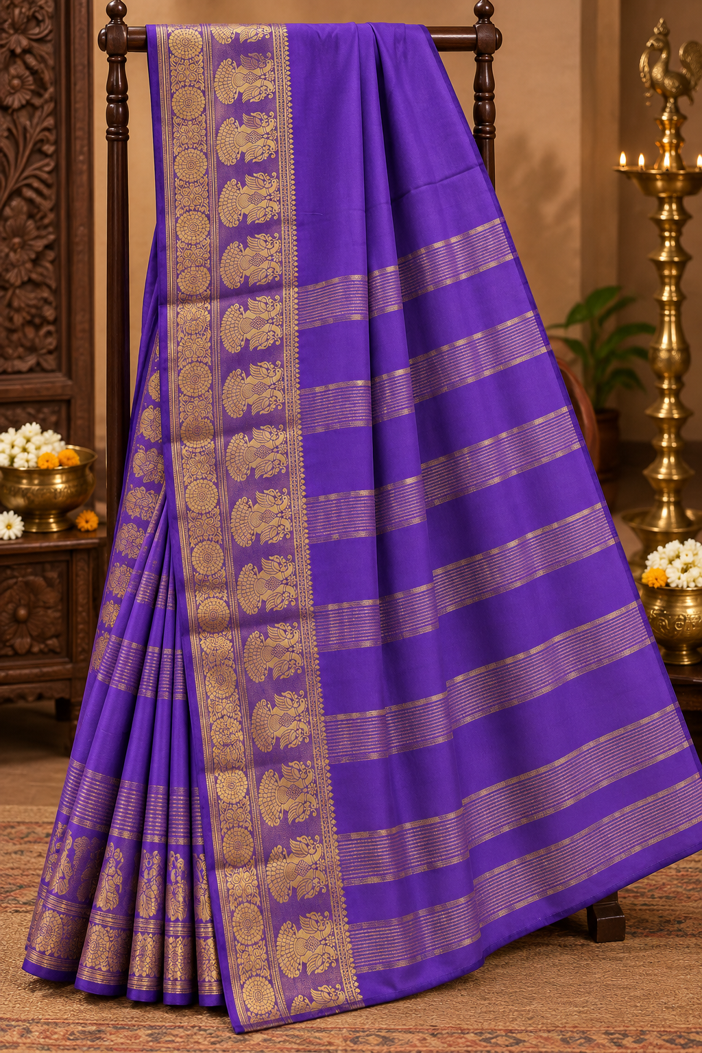 Purple colour Semi Crepe Silk Saree