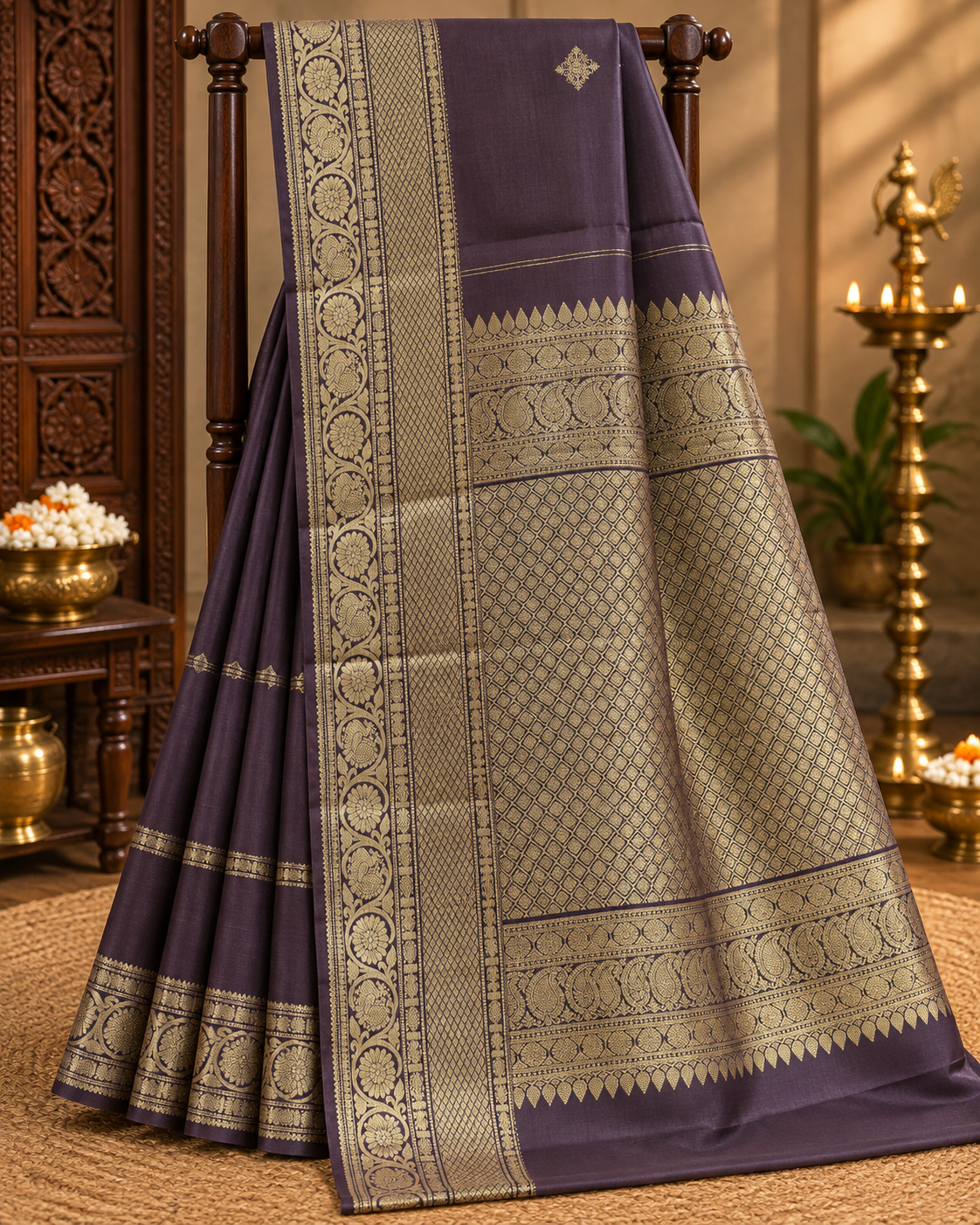 Dark Brown colour Pure Kanjivaram Silk Saree