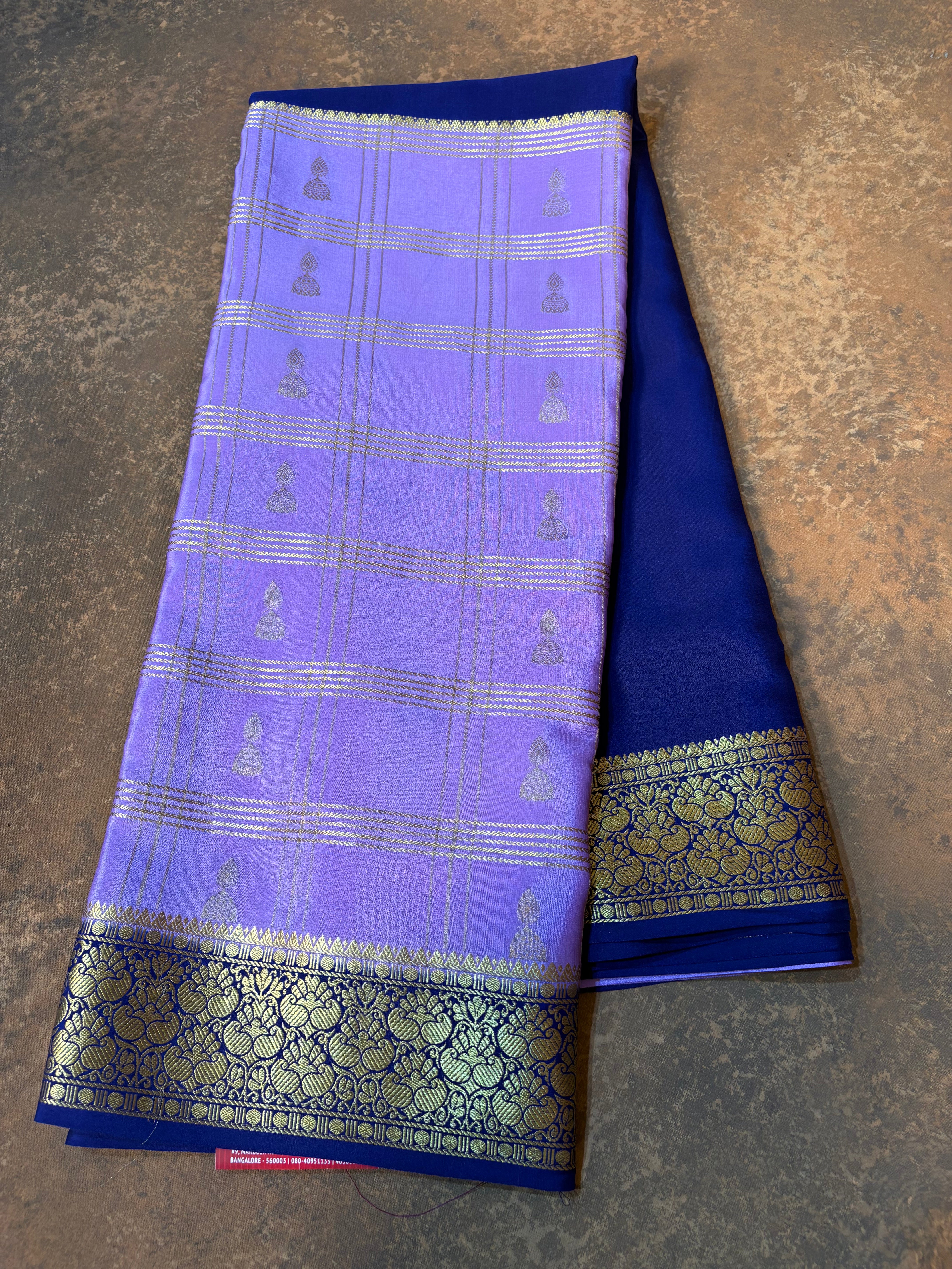 Pure Mysore Silk Saree in Lavender with Navyblue Border | Traditional Handwoven Silk Saree