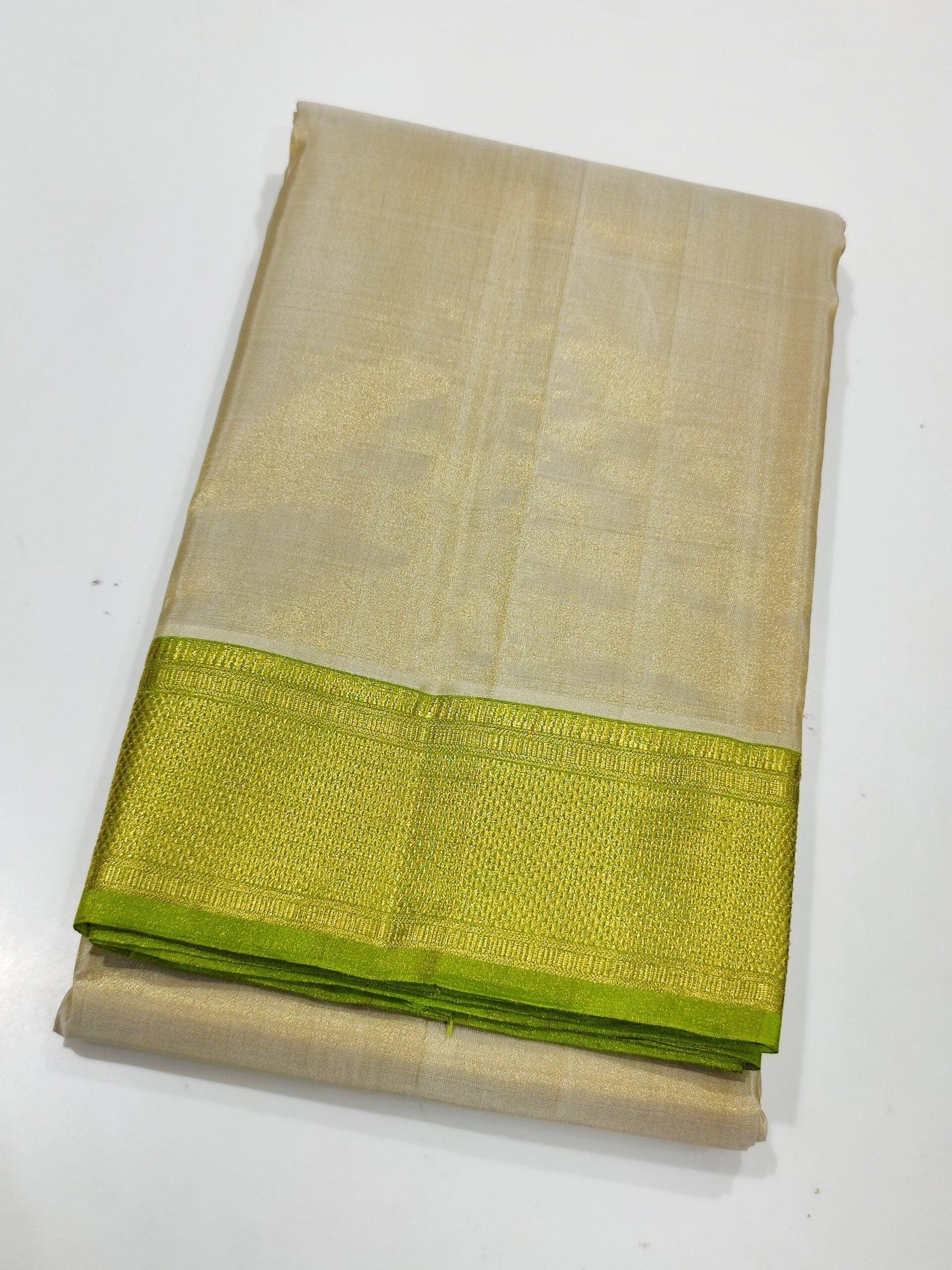 Dazzling Cream Silk Dhoti with Gold Border: Perfect for Weddings - New Sudarshan Silks`