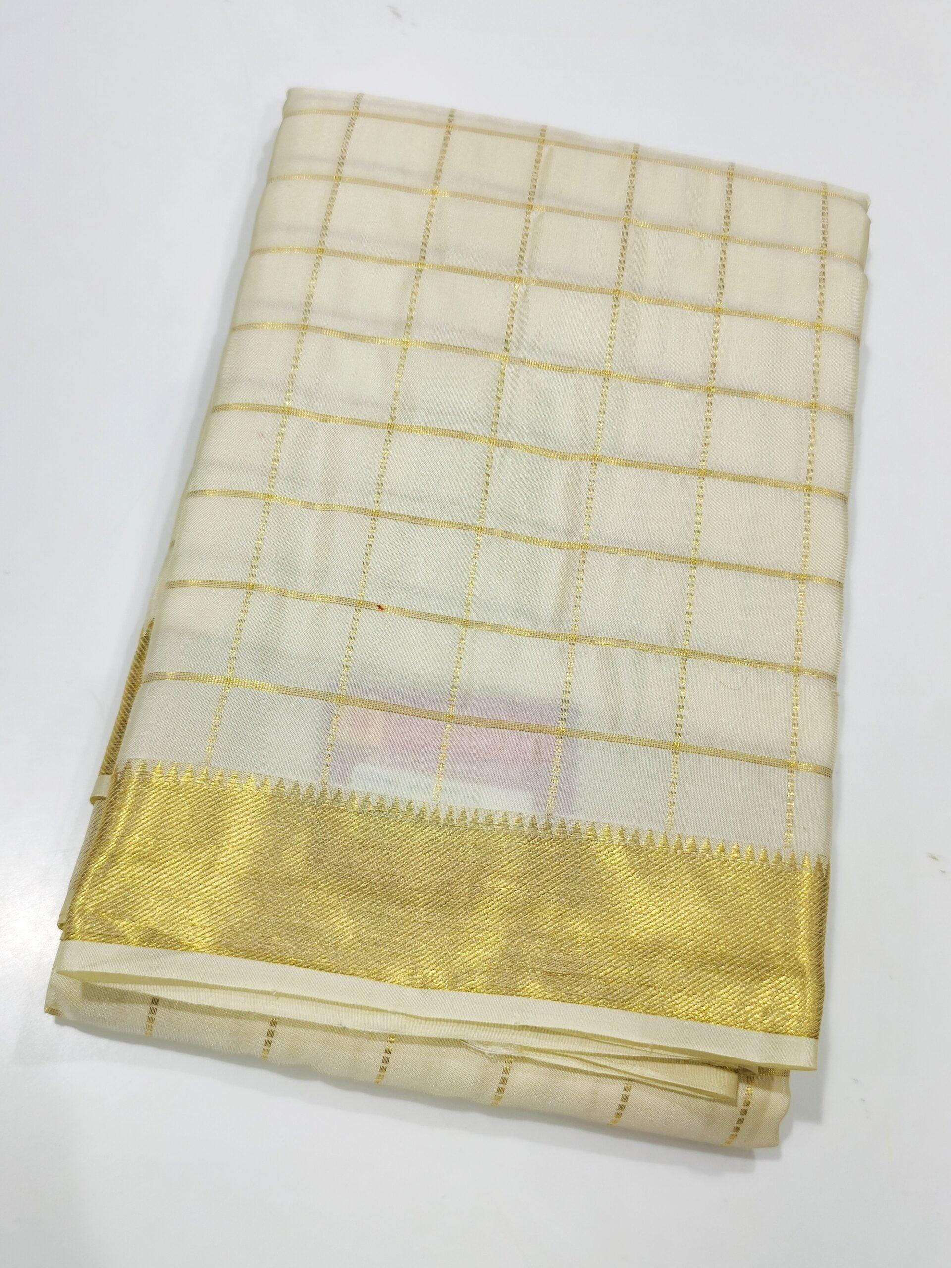 Golden Elegance: Cream Pure Silk Dhoti with Stunning Golden Border - New Sudarshan Silks`