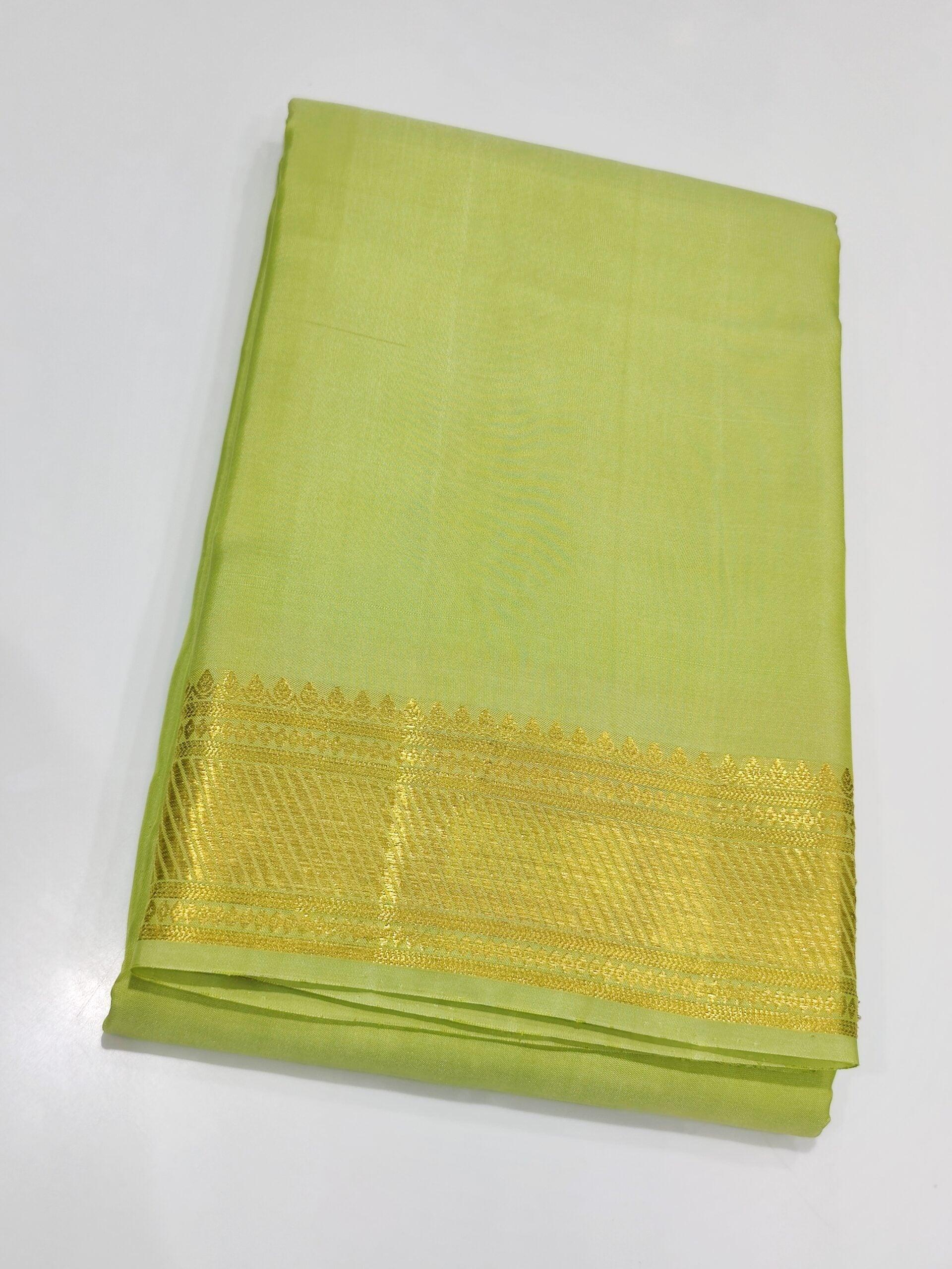 Light Green Pure Silk Dhoti with Gold Border - Wedding Collection - New Sudarshan Silks`