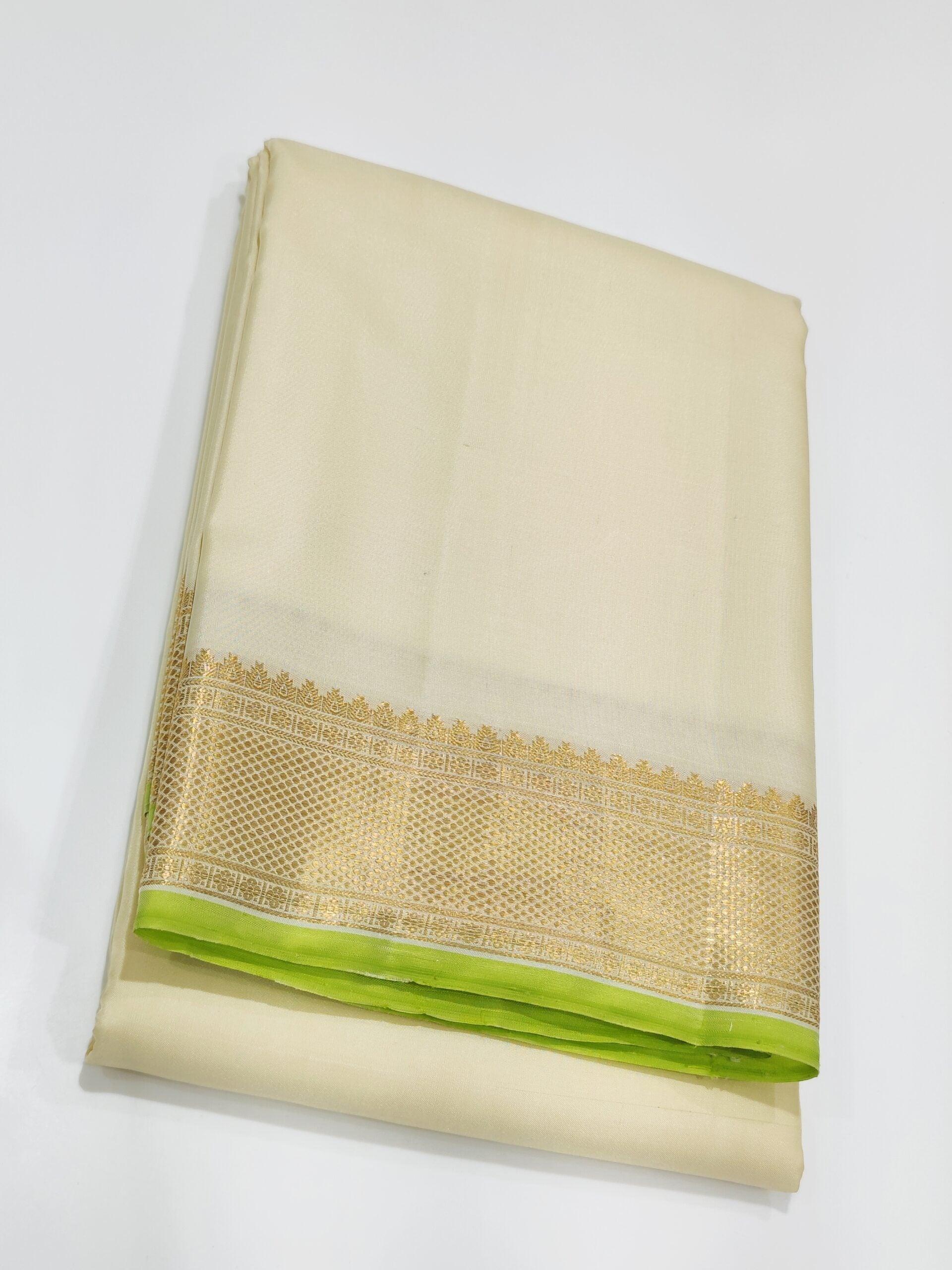 Dazzling Cream Tissue Silk Dhoti with Pista Green Border - Wedding Collection - New Sudarshan Silks`