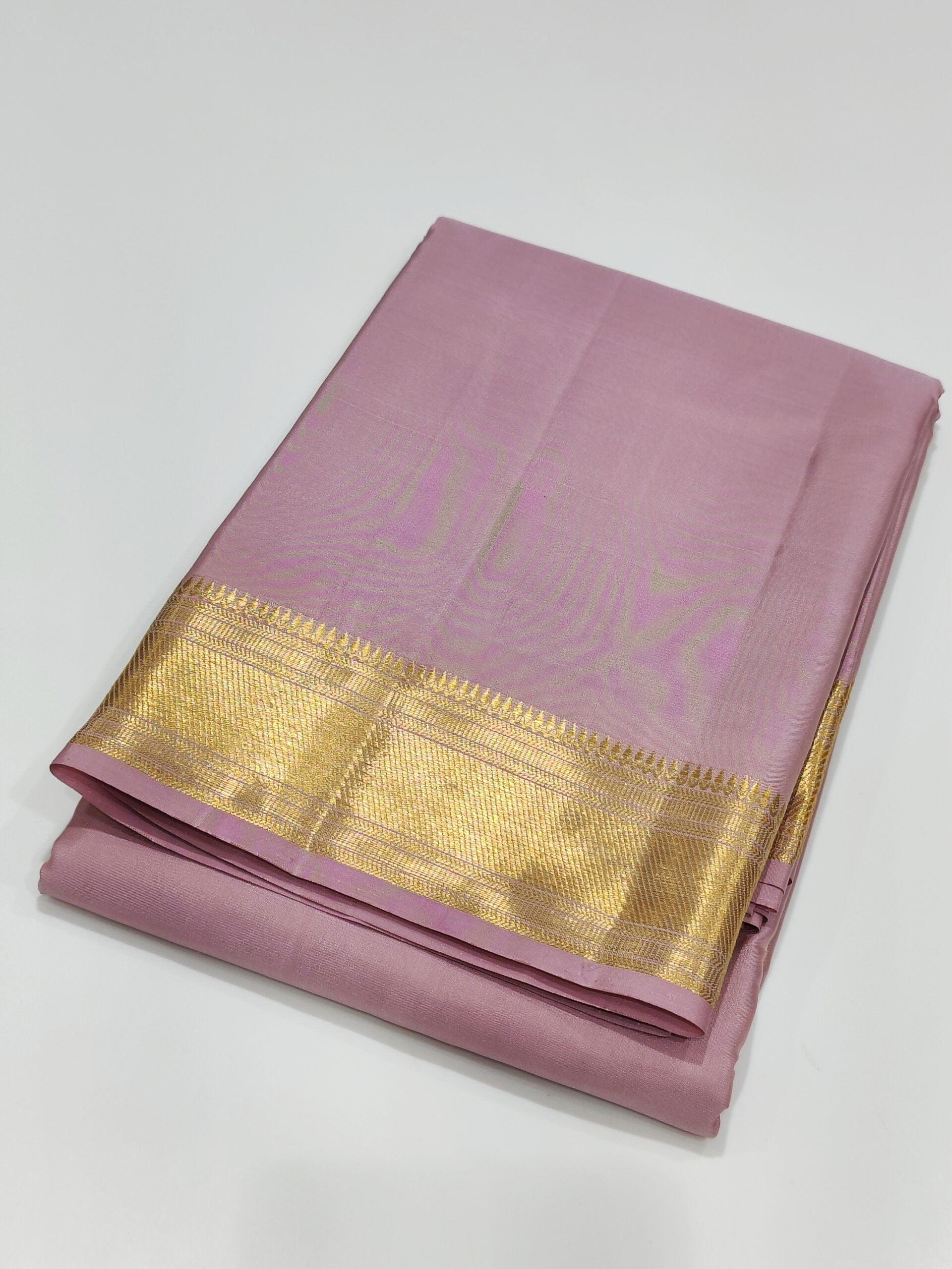 Lavender Silk Dhoti with Gold Border: Perfect for Weddings - New Sudarshan Silks`