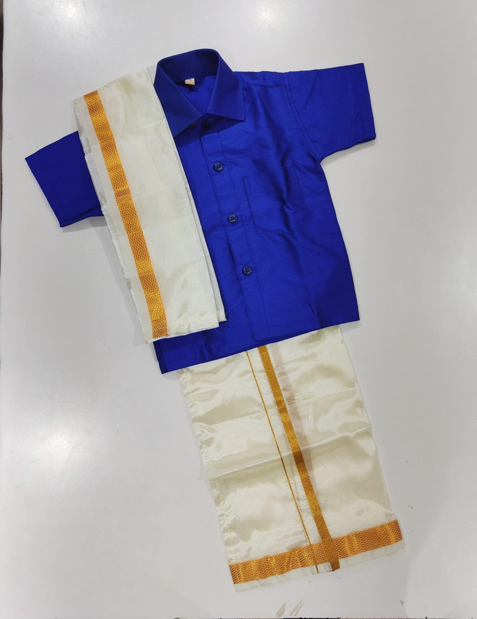 Blue Kids Dhoti Shirt Set: Traditional Elegance for Boys - New Sudarshan Silks`