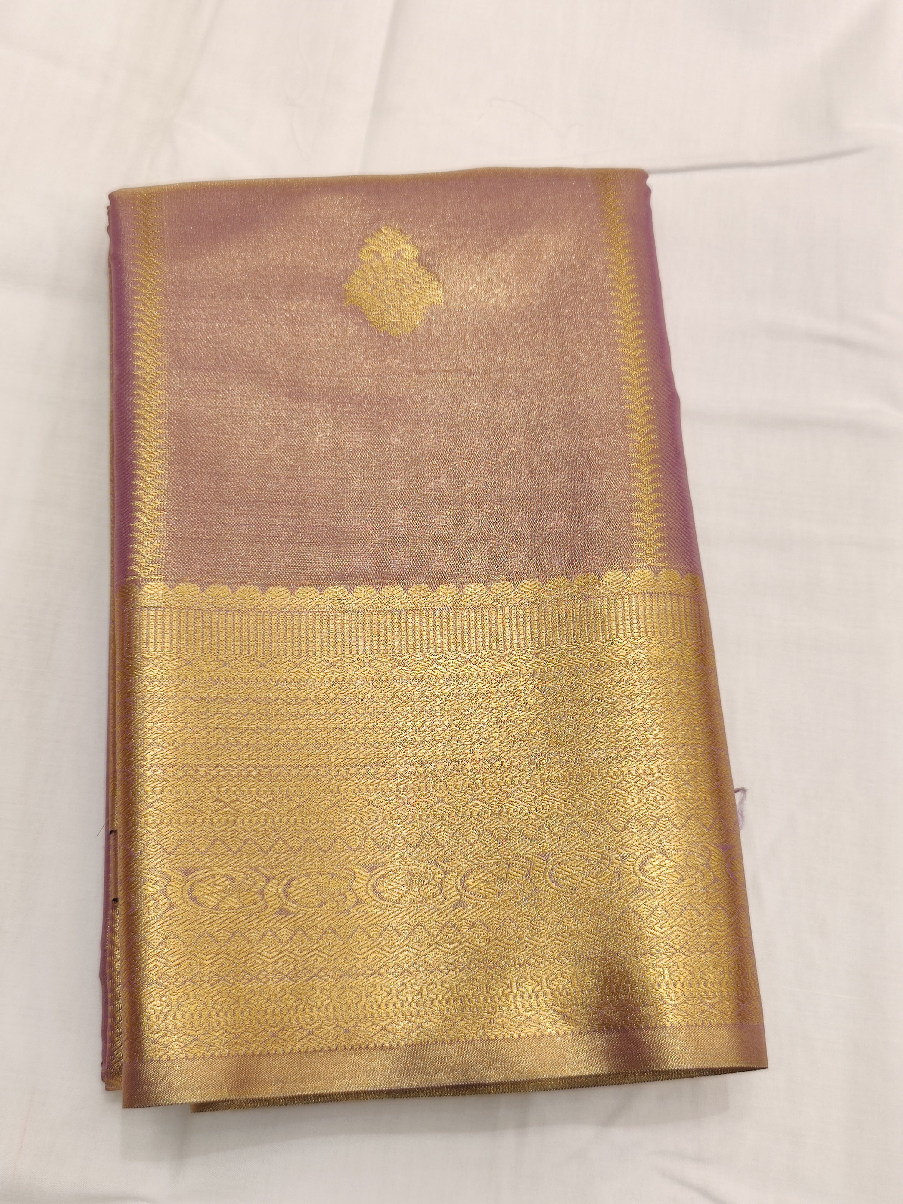 Elegant Light Lavender Saree with Butta Design and Gold Border