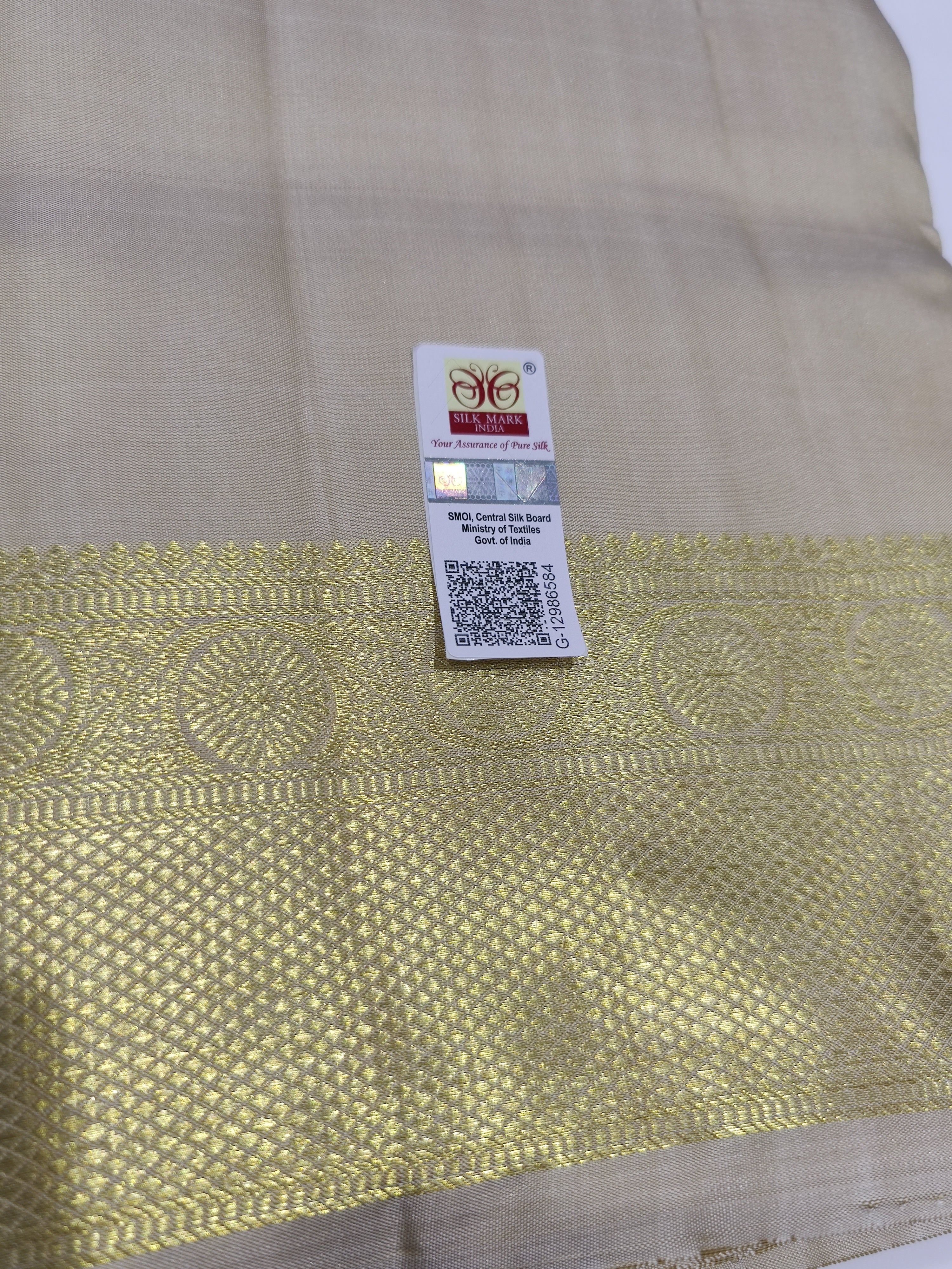 "Cream Kanjivaram Silk Dhoti with Gold Zari & Coin Butta Border + Shirt Piece – Wedding Collection"