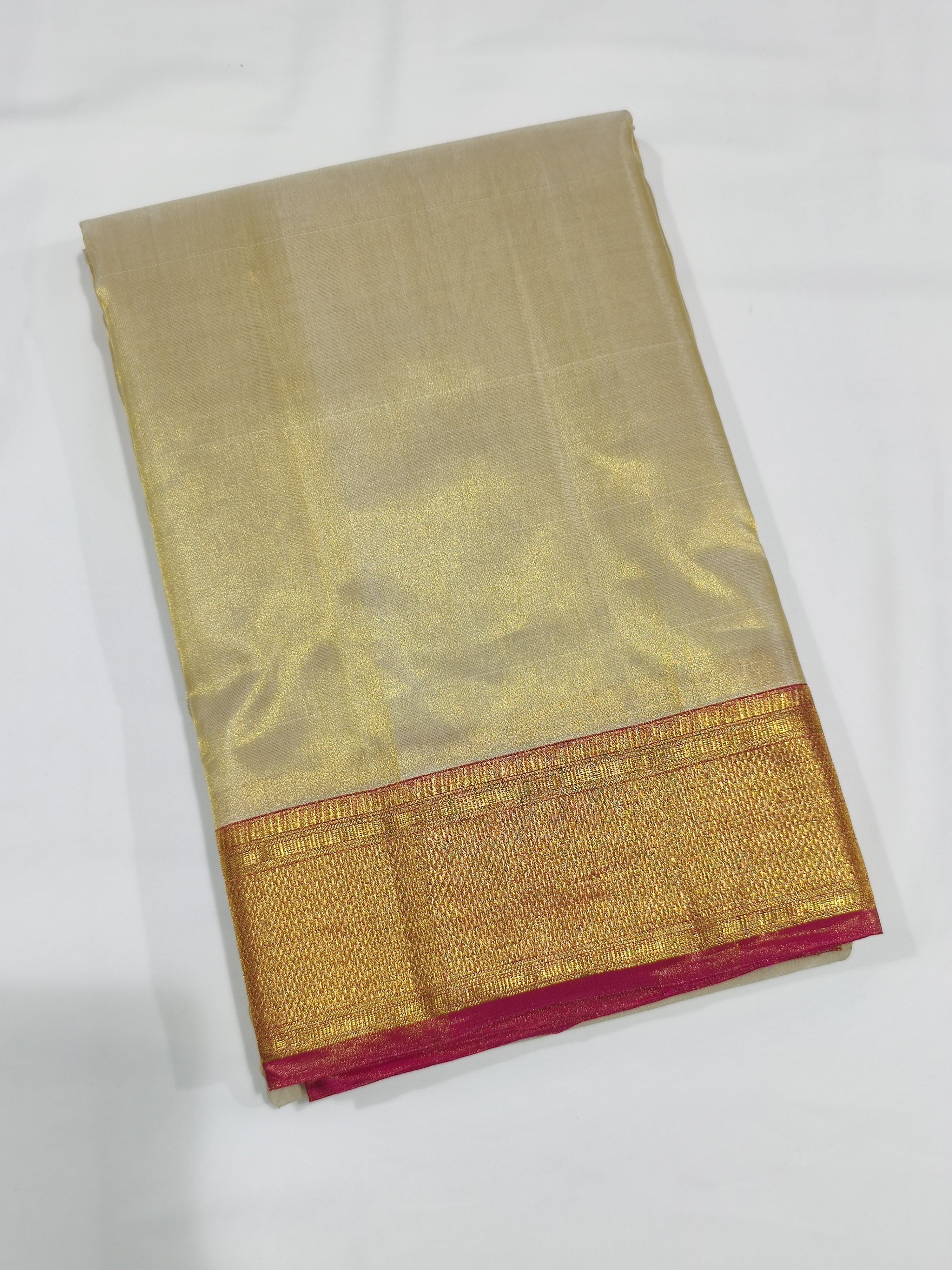 "Pure Cream Tissue Kanjivaram Pure Silk Dhoti with Red & Gold Zari Work Border + Shirt Piece – Wedding Collection"