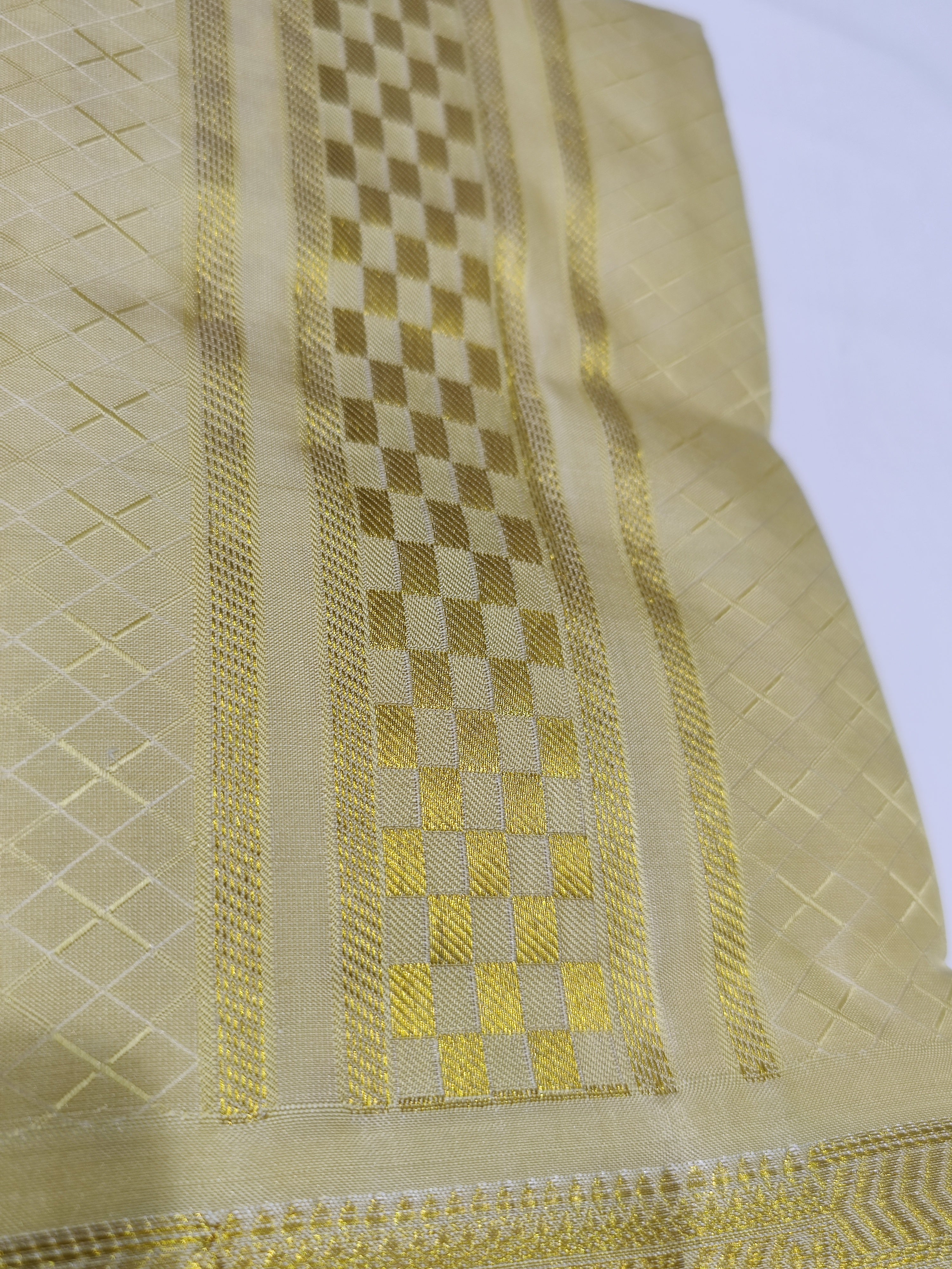 "Pure Kanjivaram Silk Cream Dhoti Set with Gold Tissue Silk with Shirt Piece – Wedding Collection"