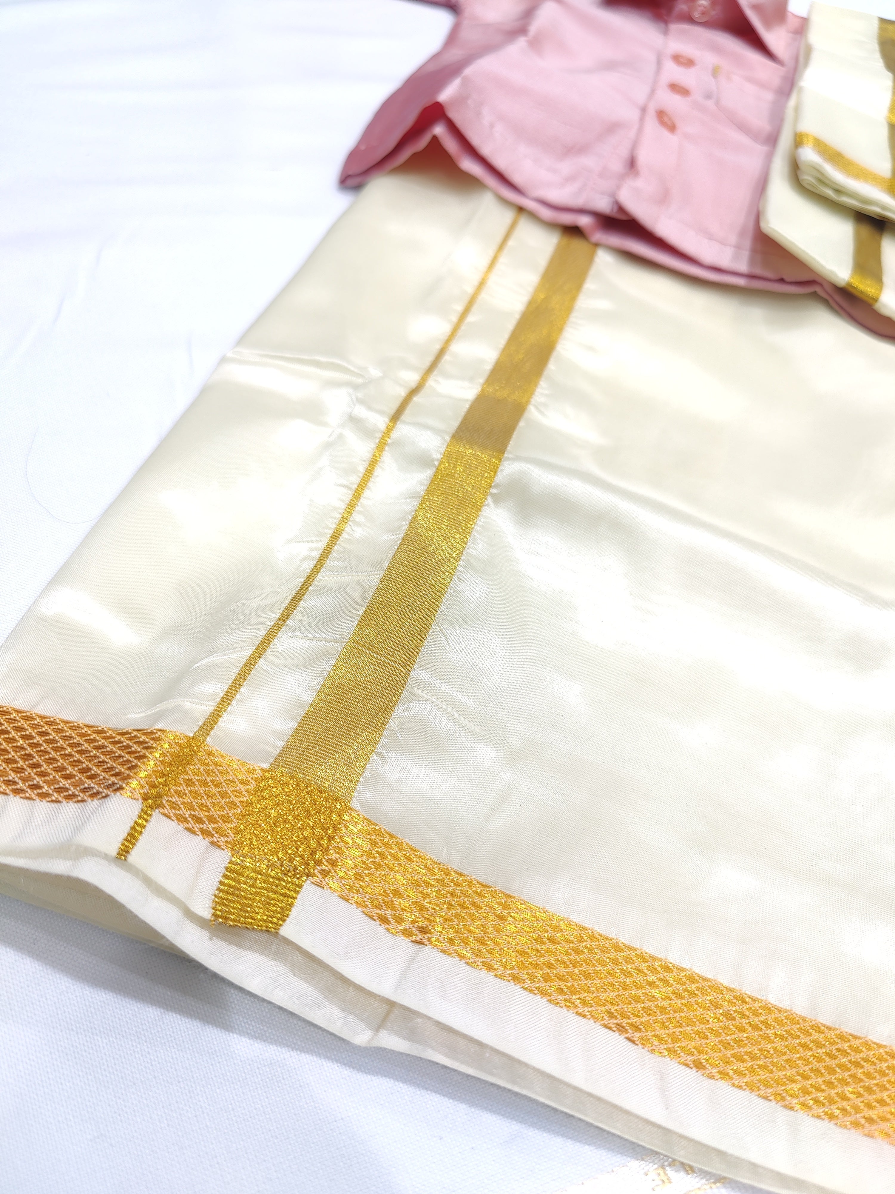 Peach Kids Dhoti Shirt Set with Traditional Pancha