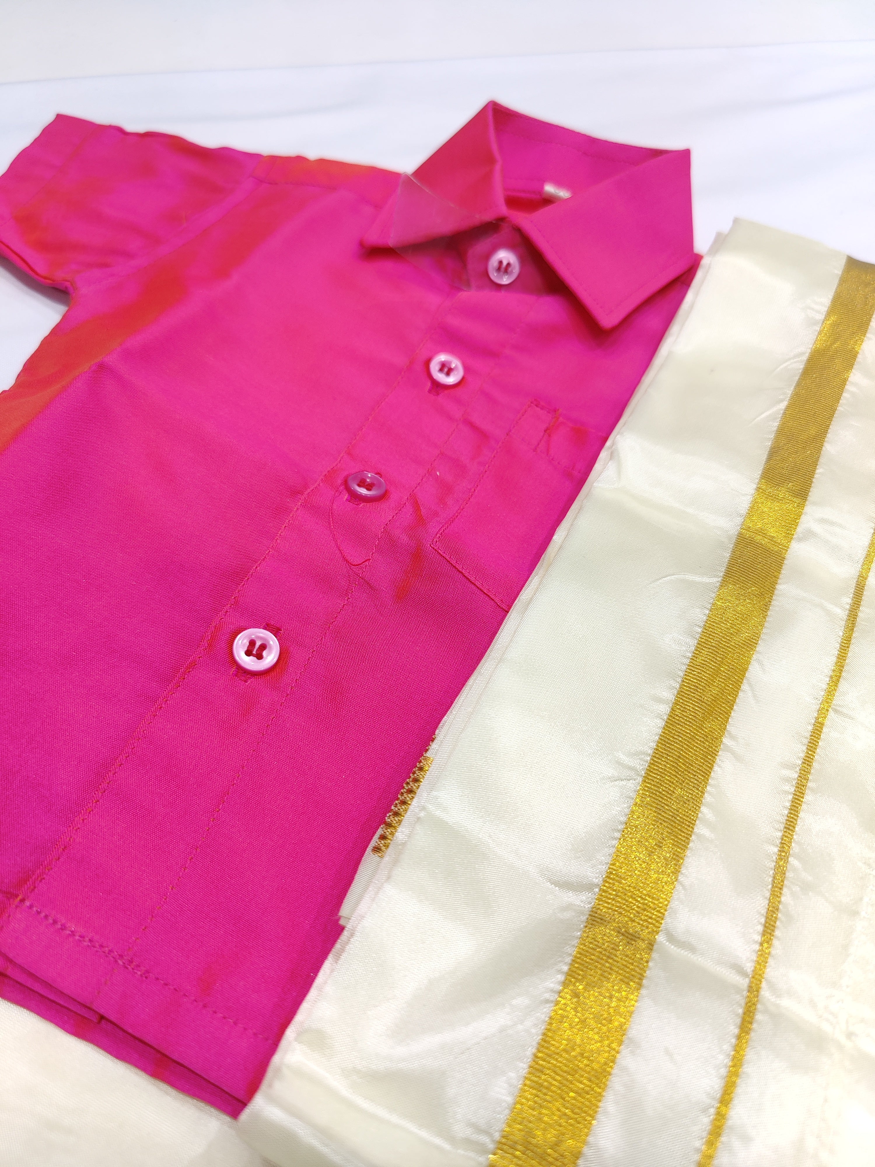 Manjenta Pink Kids Dhoti Shirt Set with Traditional Pancha