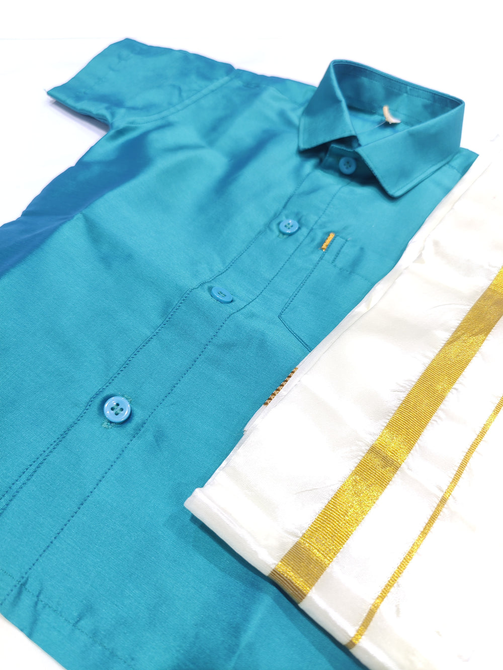 Pancha Dhoti & Gold Shirt Set  - Quality and Stylish main image 1